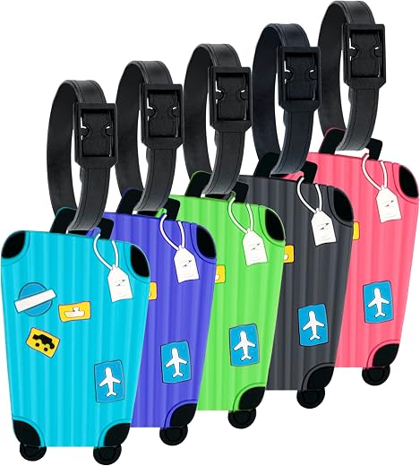 Storite Pack of 5 Luggage Tags, with Silicon Strap Travel Bag Tags for Easily Identification of Bags (Multicolour)
