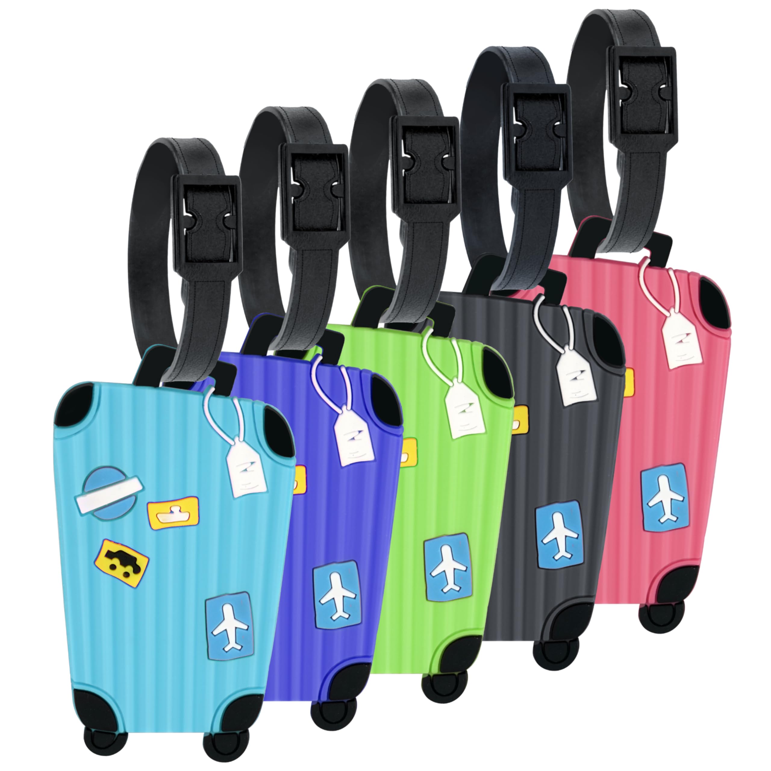 Pack of 5 Luggage Tags, with Silicon Strap Travel Bag Tags for Easily Identification of Bags (Multicolour)