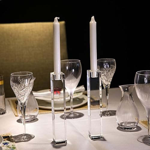 Miniatura 4 de Portavelas de 4 pulgadas de alto, juego de 2 portavelas cónicos de cristal para candelabros, relleno con diamantes de imitación transparentes para
