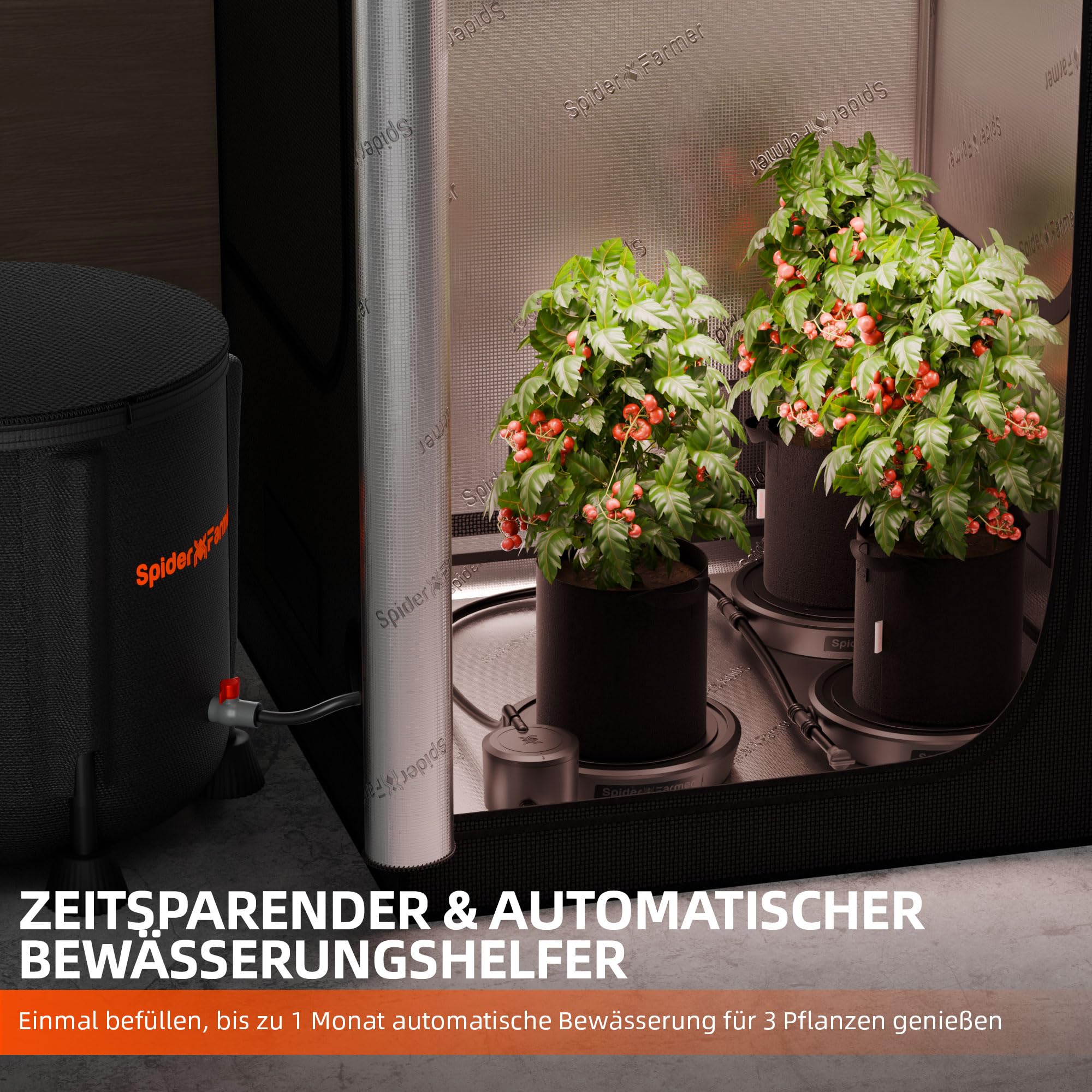 Spider Farmer Automatyczny system nawadniania, 3-częściowy zestaw, system nawadniania ze zbiornikiem na wodę o pojemności 50 l i materiałowym dnem, do roślin pokojowych i namiotów do uprawy roślin