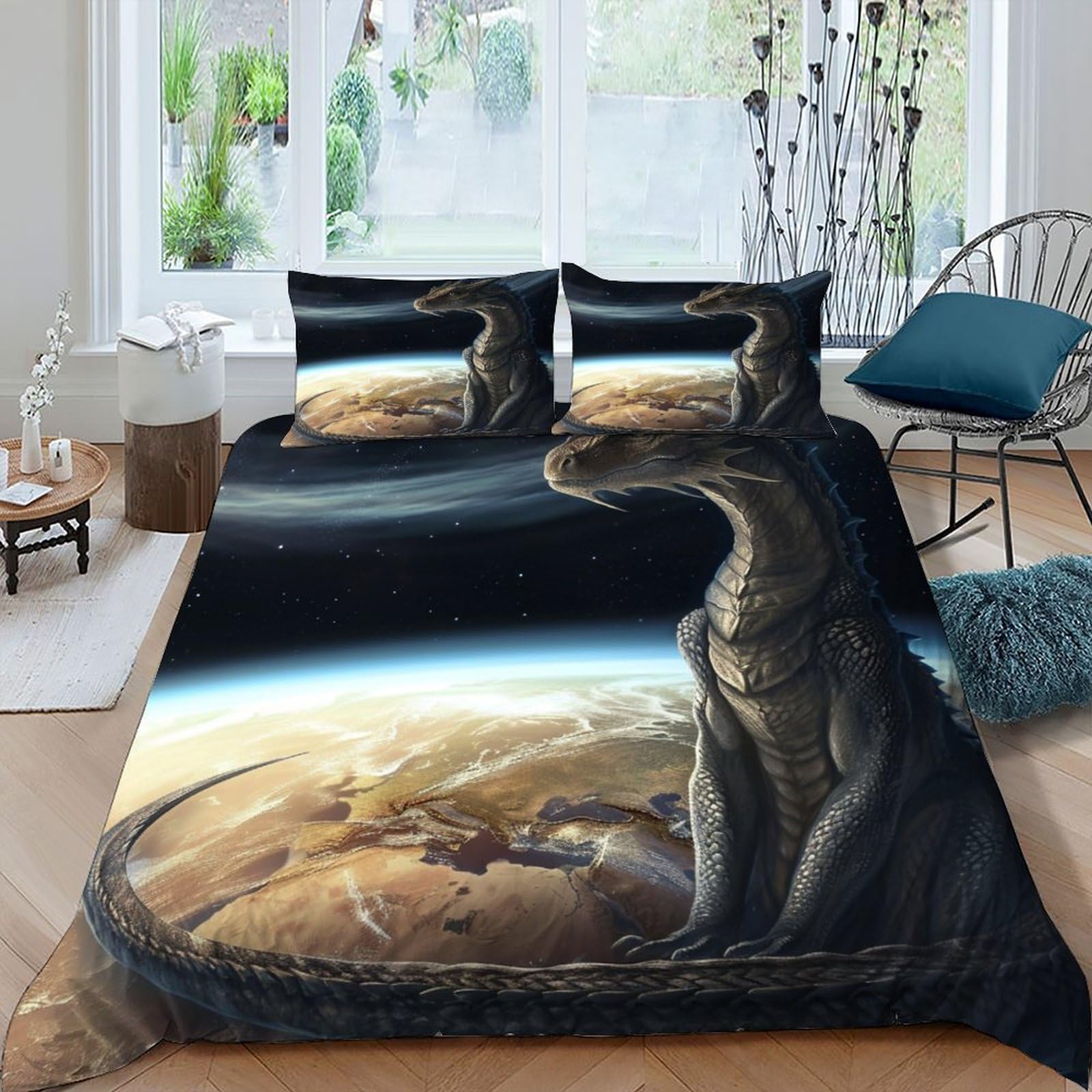 Parure de lit dragon microfibre premium linge de lit king size