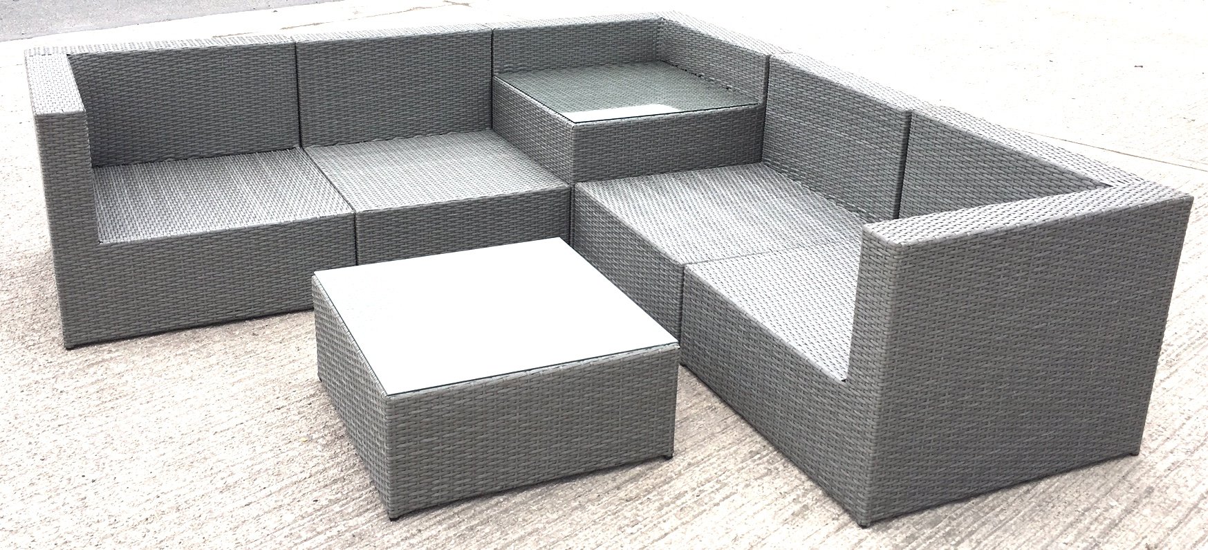 MMT Rattan Grey Garden Furniture LShaped Corner Sofa & drinks table set 4 seater coffee table