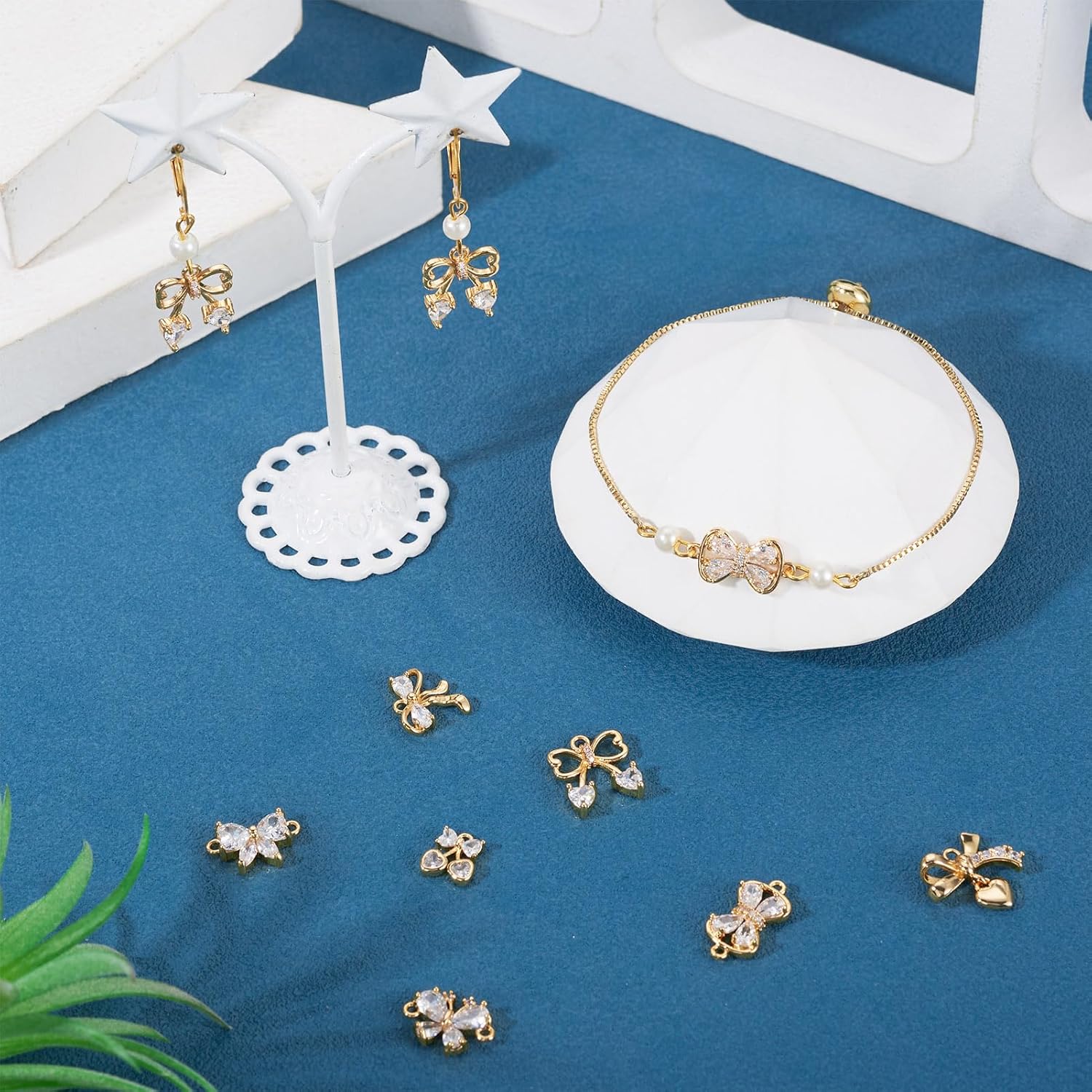 16Pcs 18K Gold Plated Brass Bowknot Charms Micro Pave Cubic Zirconia Bow Tie Connector Charms Rhinestone Bow Dangle Pendants for DIY Crafts Earring Bracelet Necklace Jewelry Making - Image 4