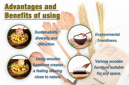 Miniatura 3 de BVicHair Juego de 4 cucharas y tenedores de madera, juego de cucharas de ensalada de madera, regalos de amas de casa reales, regalos de cocina para