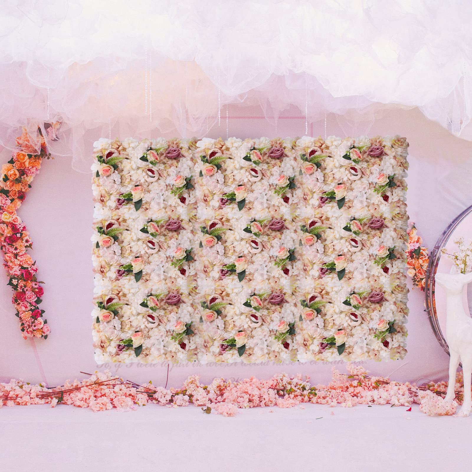 6 Stück Blume Wandpaneele Rosa,Künstliche Rose Hintergrund,Blume Wand Hintergrun,Realistische Blätter,für die Wanddekoration in Hochzeitslocations, Fotografiegebäuden, Bekleidungsgeschäften,40 cm x 60