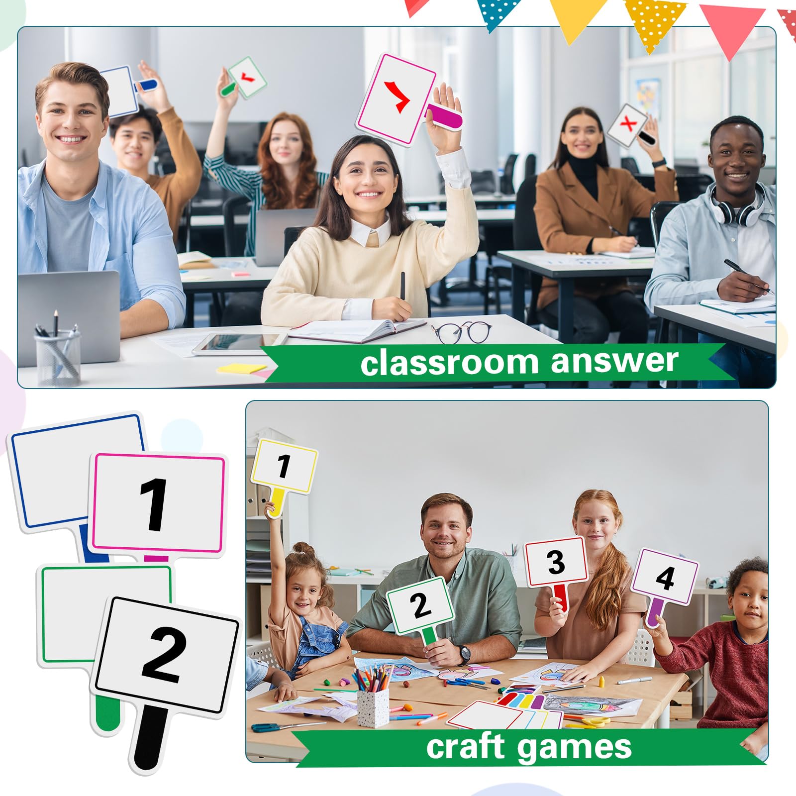 Crtiin 40 Pcs Colorful Dry Erase Paddles Auction Paddles Mini Dry Erase Board Small Handheld Double Sided Whiteboard Quick Response Answer Board for Student Teaching Bidding Voting Classroom