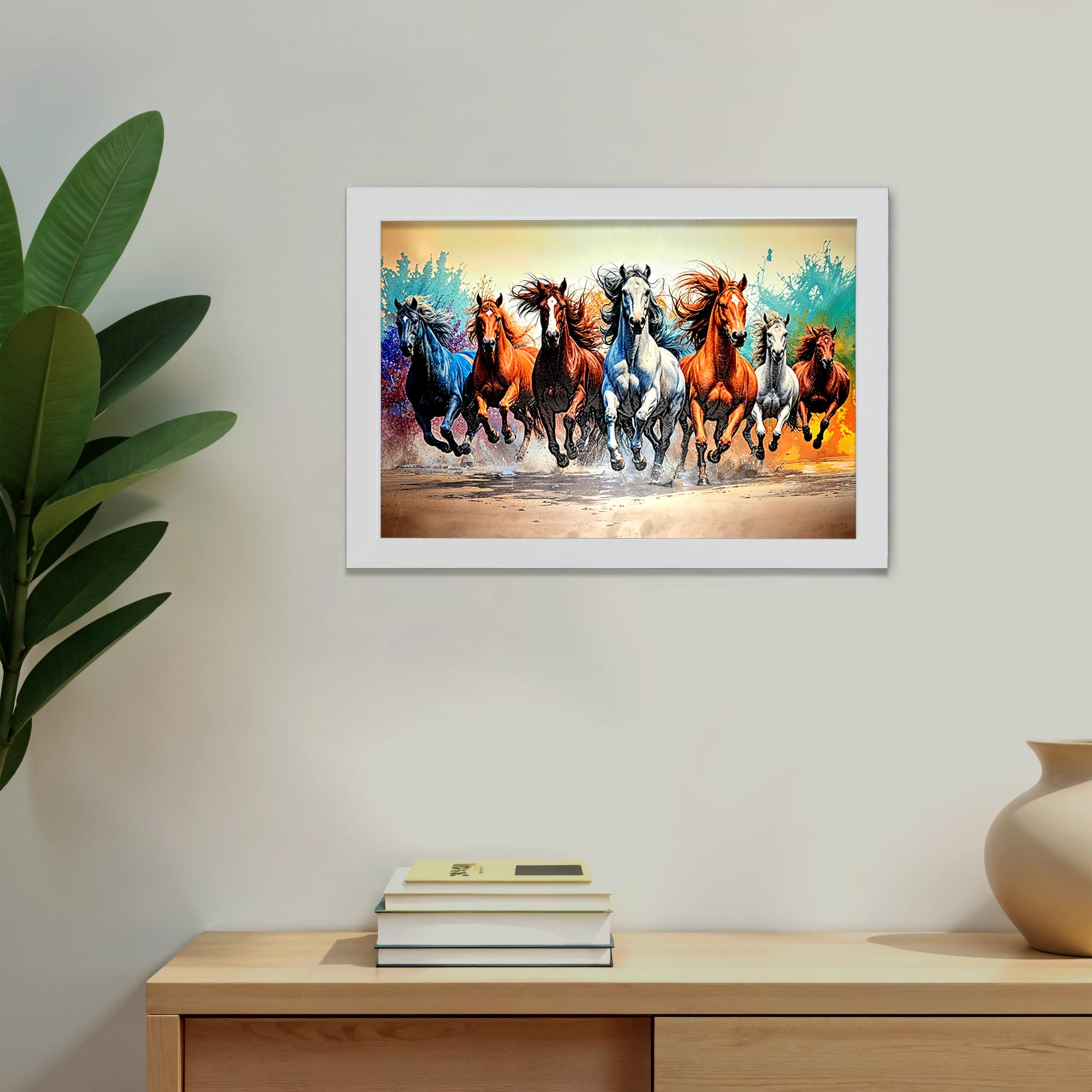 Goelite 7 Running Horses Vastu Frame Painting For Bedroom, Living Room Home Décor Horse Running Wall Decoration, House Warming Gifts For New Home | Size- 42 By 30 cm (Design 4)