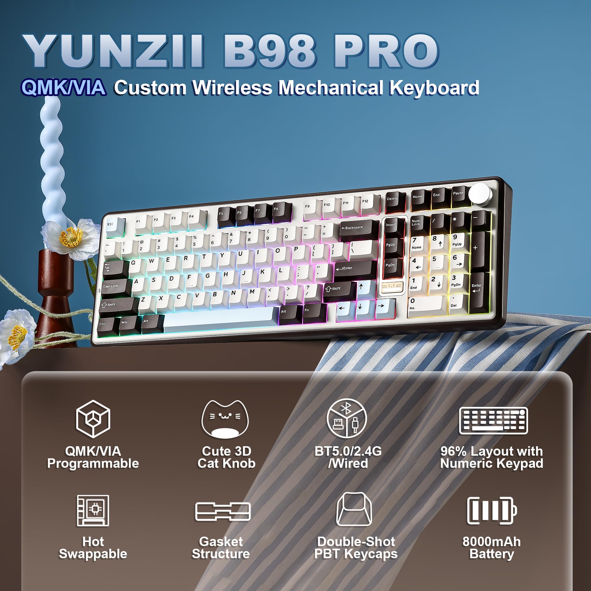 Amazon | YUNZII B98 PRO QMK/VIA ワイヤレス メカニカル ゲーミング