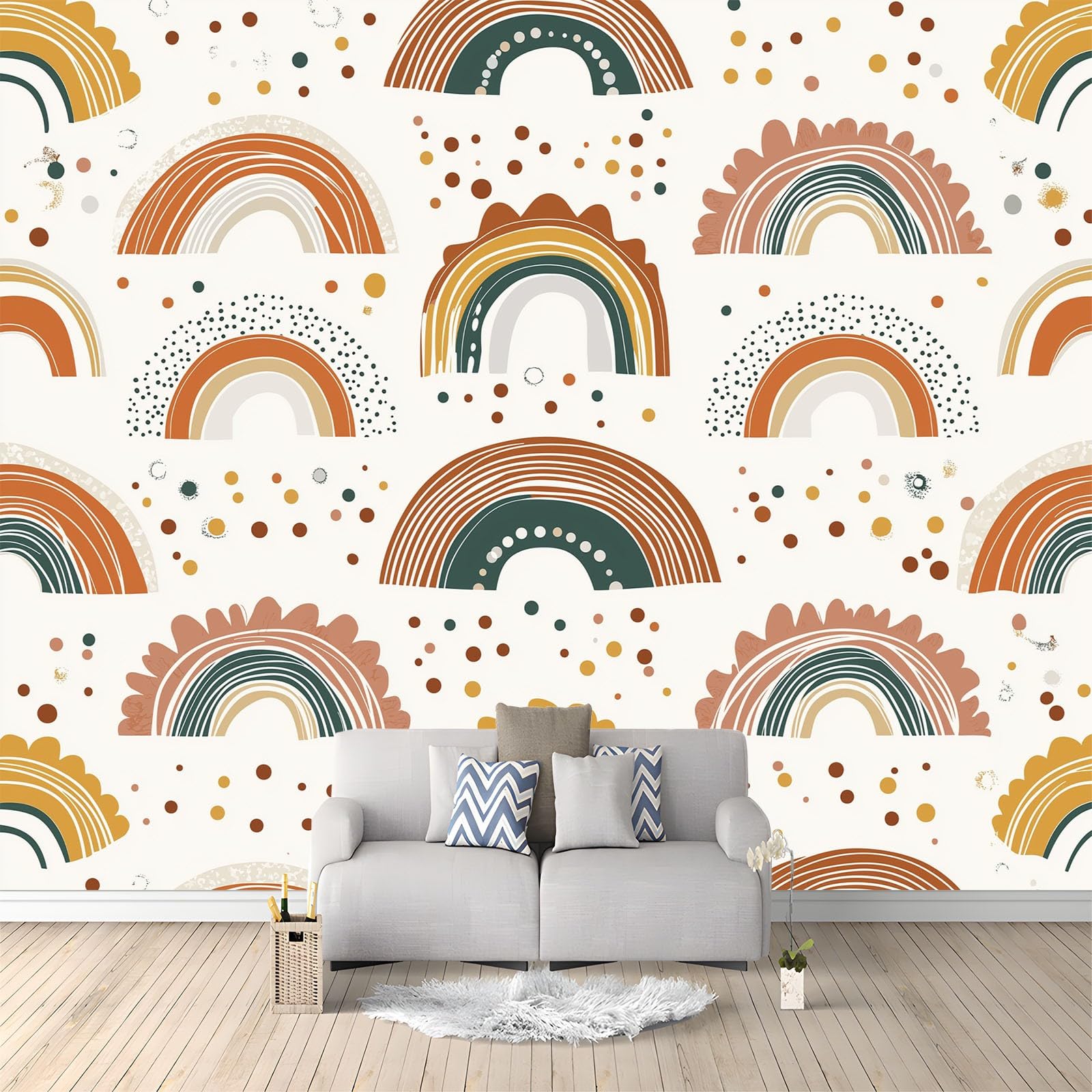 Papier peint panoramique arc-en-ciel 350 x 256 cm fresque murale bohème intissé