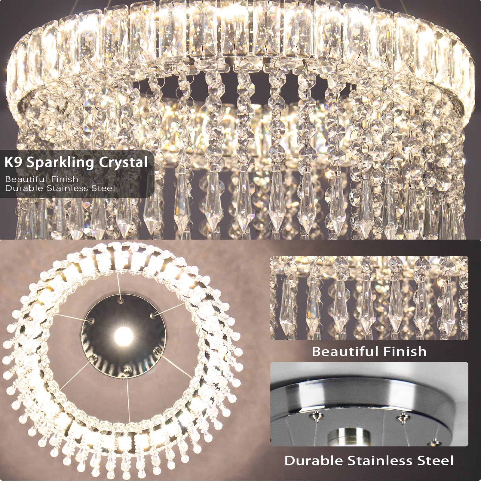 Lampadari moderni di cristallo Lampadario di lusso a goccia 45cm sospensione con montaggio ad incasso Illuminazione lampadario a soffitto per sala da pranzo soggiorno cucina isola
