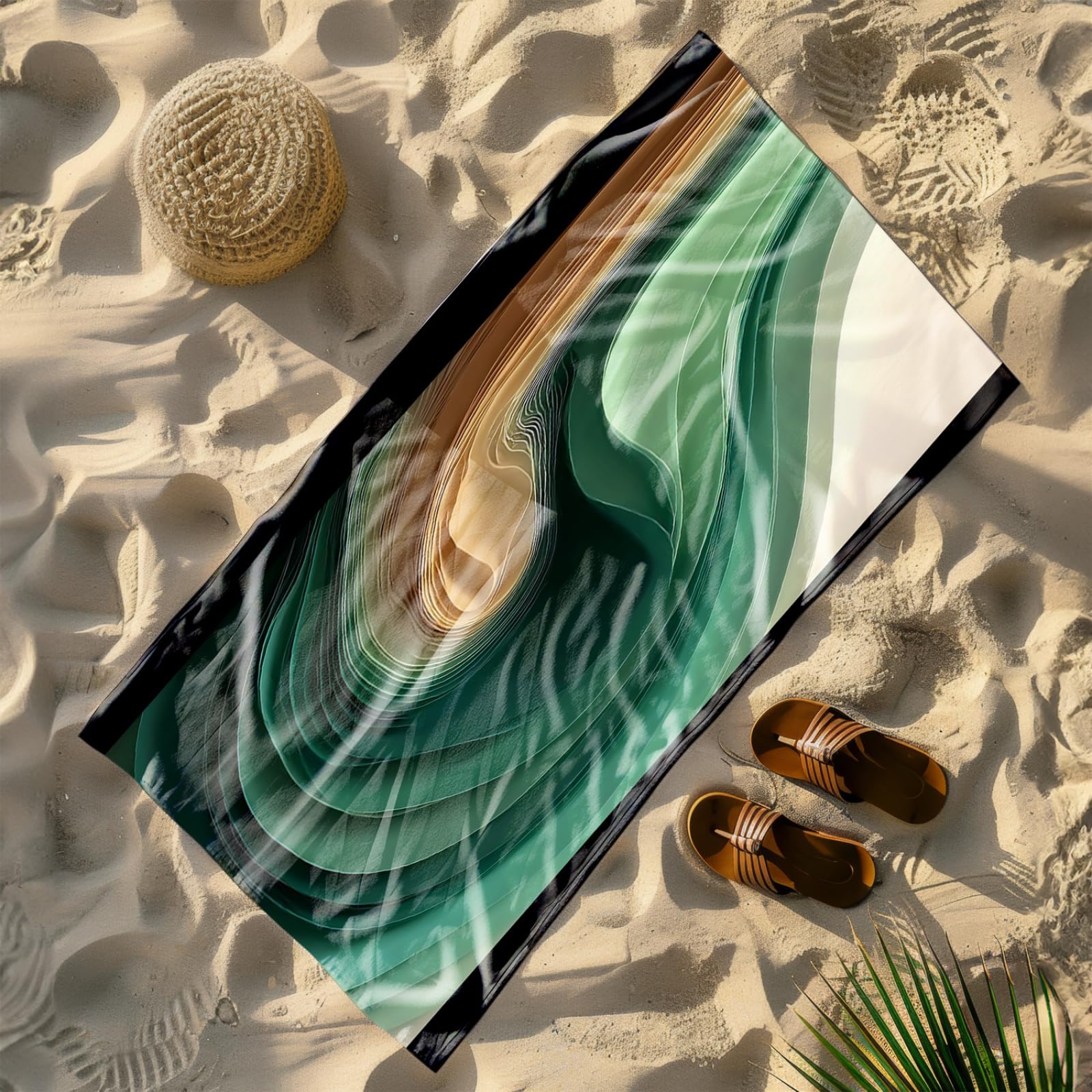 Telo Mare Microfibra Grande 200X200 Arte Gradiente Verde Telo da Mare Matrimoniale Xxl,Ad Asciugatura Rapida, Telo Bagno Senza Sabbia,Spiaggia, Campeggio, Escursionismo, Picnic