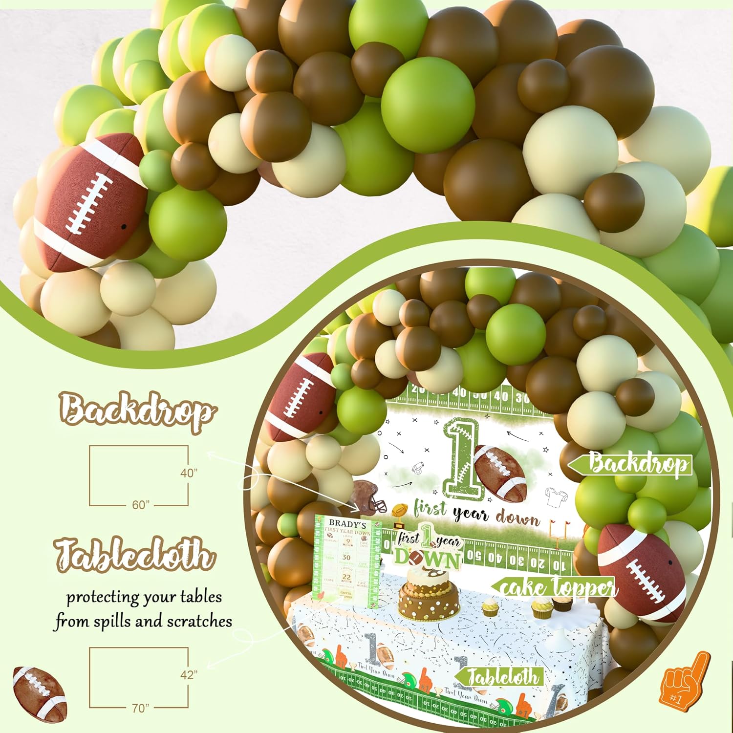 Football 1st Birthday Party Decorations, First Year Down Birthday Decorations for Boy, 1st Year Down Football Party Supplies with Balloon Arch Banner Boxes for First Down Party Decor Kit