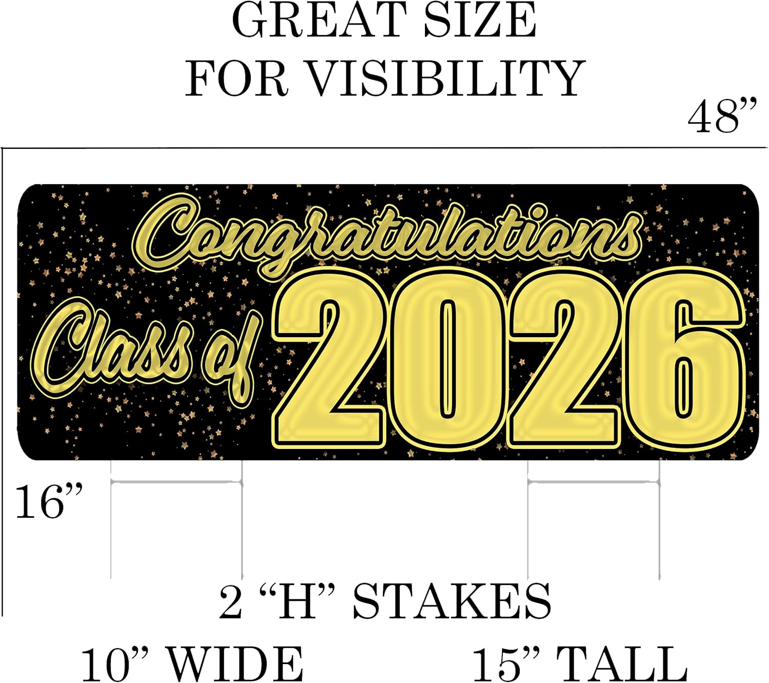 Congratulations Class of 2026 Graduation Yard Sign Home Decor Lawn Decoration With Stake Senior High School College Graduate Black Large 48 Inch