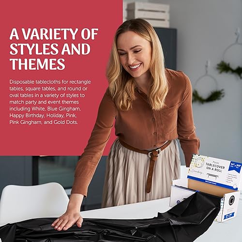 Miniatura 3 de Grandipity Rollo de Mantel de Plástico - 54 pulgadas x 300 pies. Manteles de Mesa de Plástico Negro para Fiestas Desechables con Caja Cortadora -
