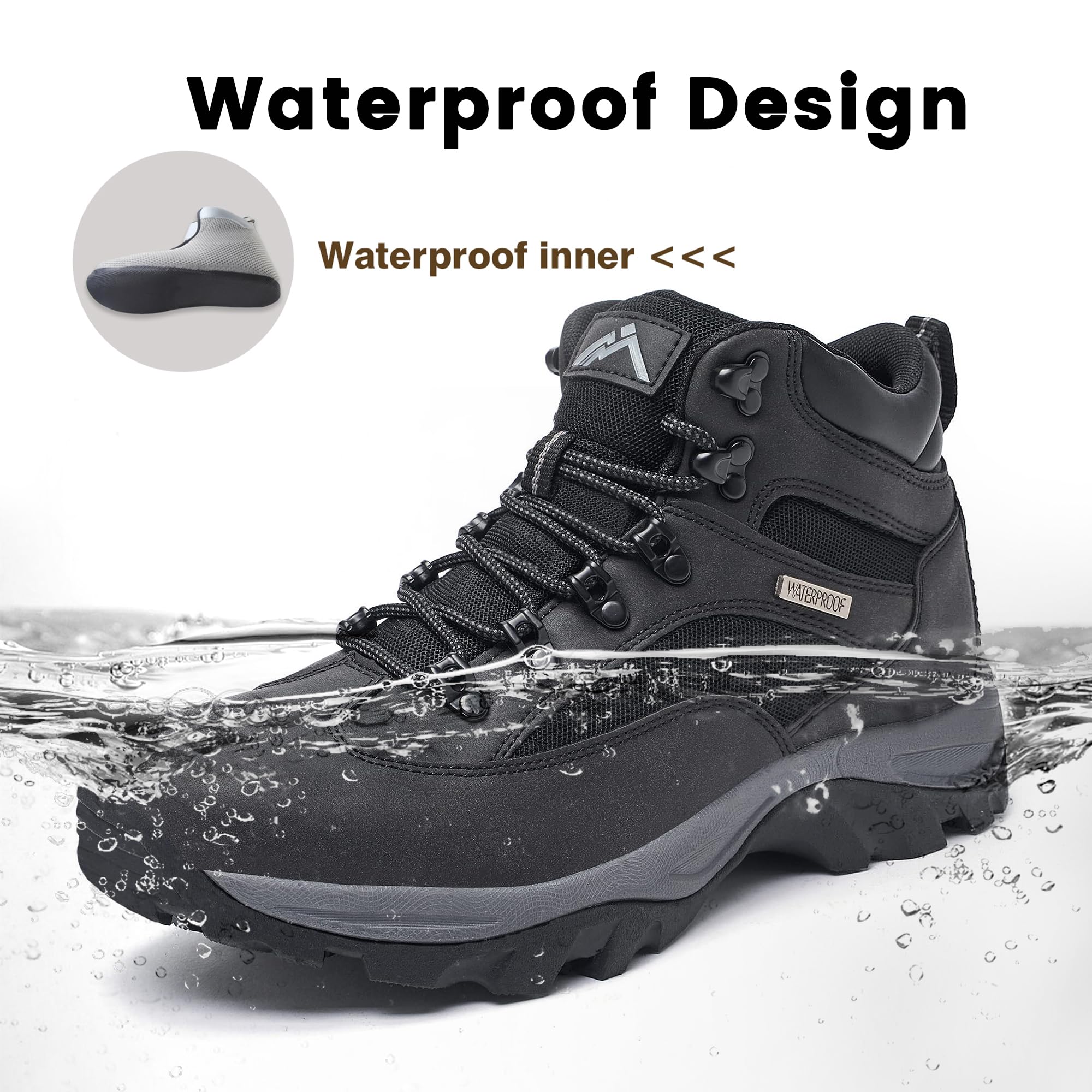 CC-Los Men's Waterproof Hiking Boots Outdoor Relaxed Fit Lightweight Black Size 11-11.5 Wide