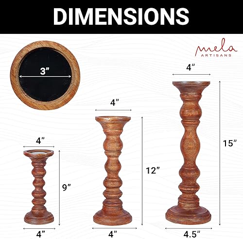 Miniatura 2 de Portavelas "Willow" para velas de pilar (encalado, juego de 3), soporte de vela de madera de mango, portavelas de madera de granja, portavelas