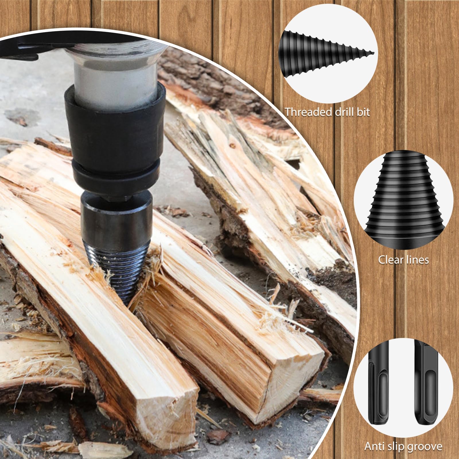 DASIAUTOEM Trapano spaccalegna 45 mm + 32 mm con 4 maniglie per trapano, punta per legna da ardere, vite conica, spaccalegna per legno spaccalegna conico