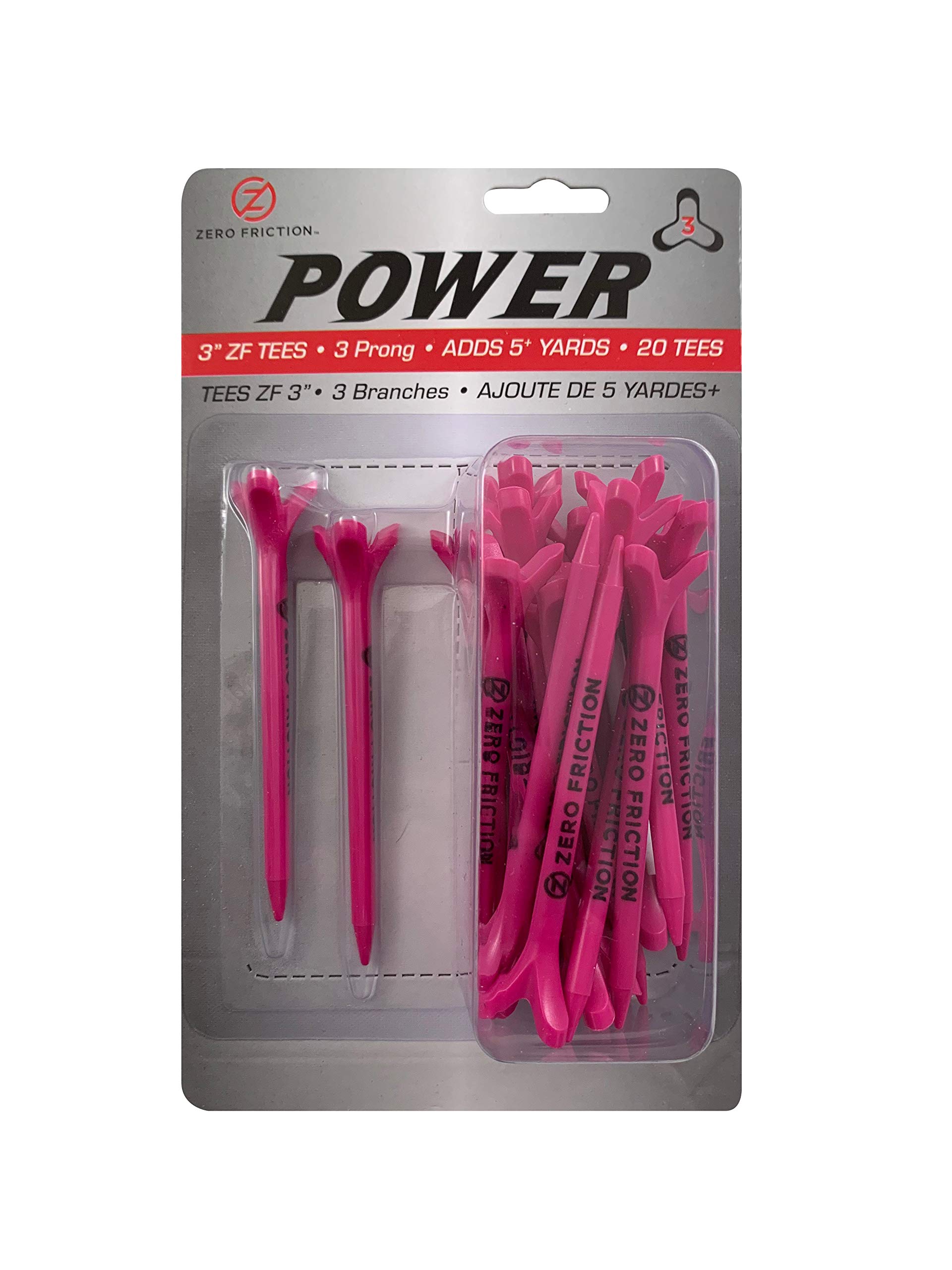 Zero Friction Power 3-Prong Golf Tees 20 Pack, 3-Inch Size, Pink