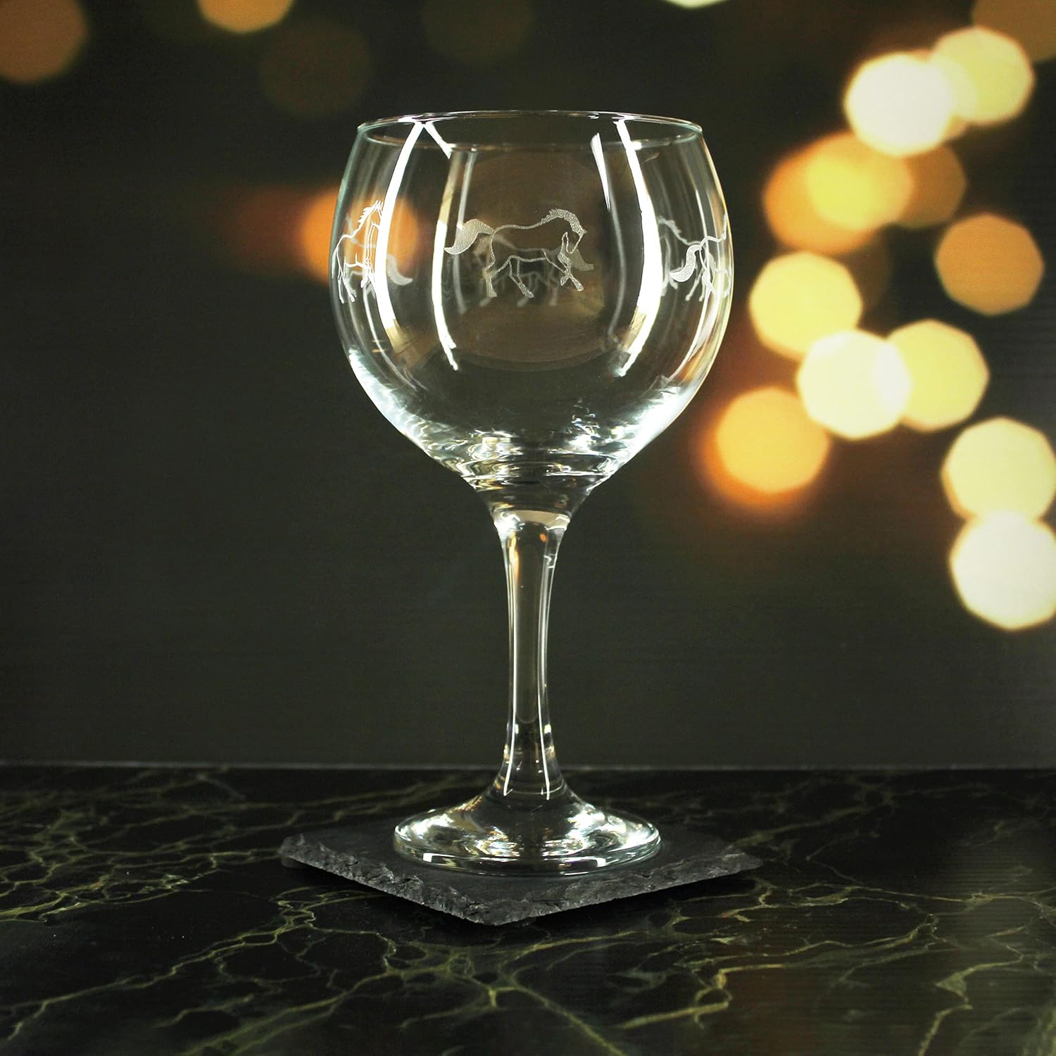 Engraved Gin Glass Horse Pattern Set of Four, 22.5oz/665ml Classic Balloon Glasses, Dishwasher Resistant, Adult Gift