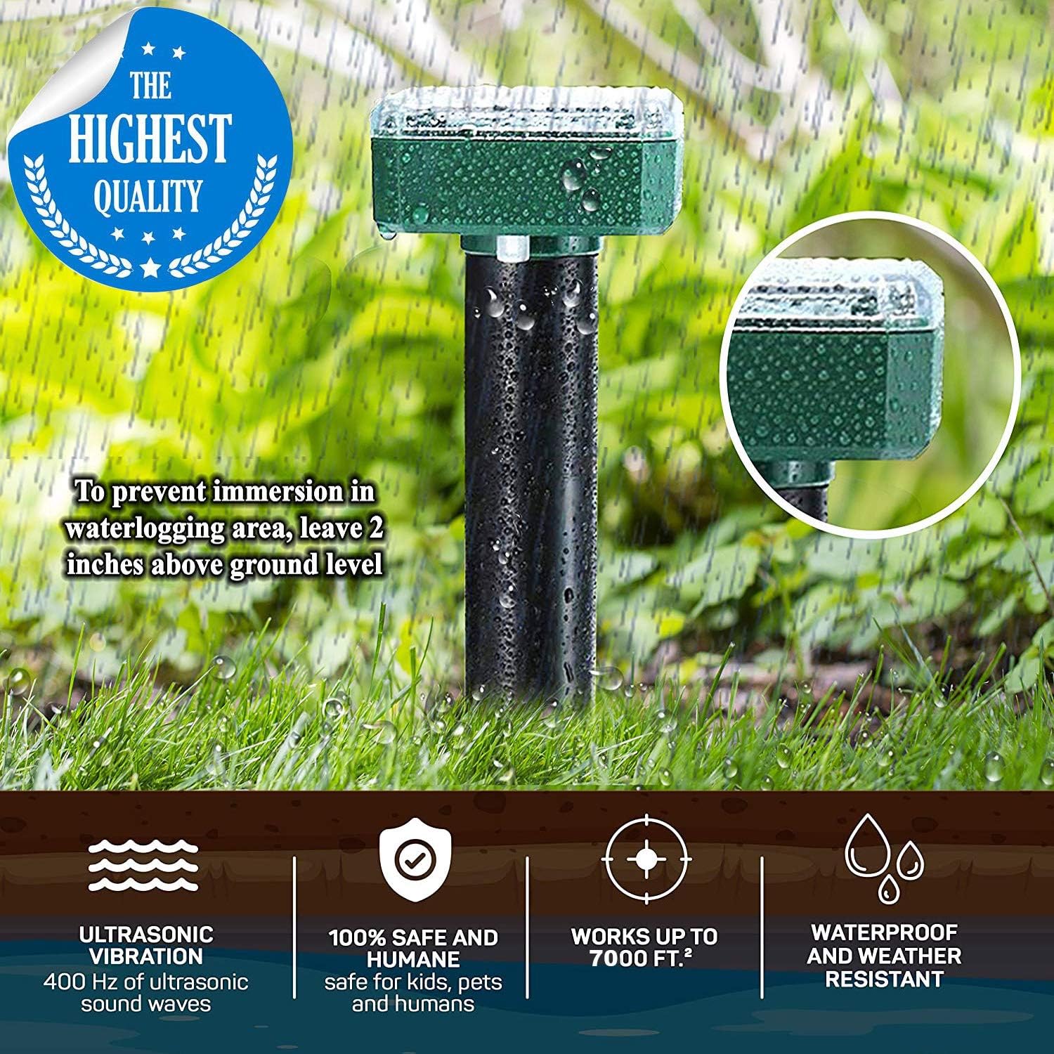 BAOBA Mole Repellent, Solar Powered Mole Repeller, 2 Pack Gopher Repellent Ultrasonic for Lawn Garden & Yard, Snake Repellent, Vole Repellent, Groundhog Repeller, Ultrasonic Pest Control for Garden : Garden & Outdoor