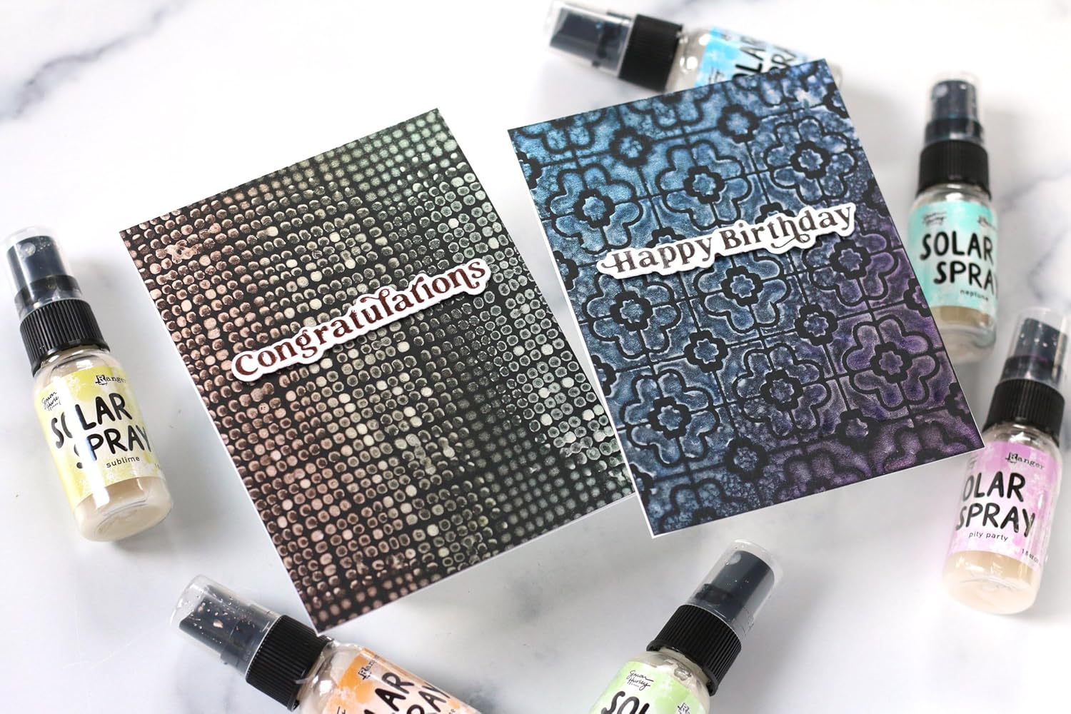 Simon Hurley Solar Spray Bundle #2 - Deep End, Neptune, Pity Party, Sublime, Trust Fund, Twin Flame Shimmering Solar Spray with Trebbies Detail Sticks