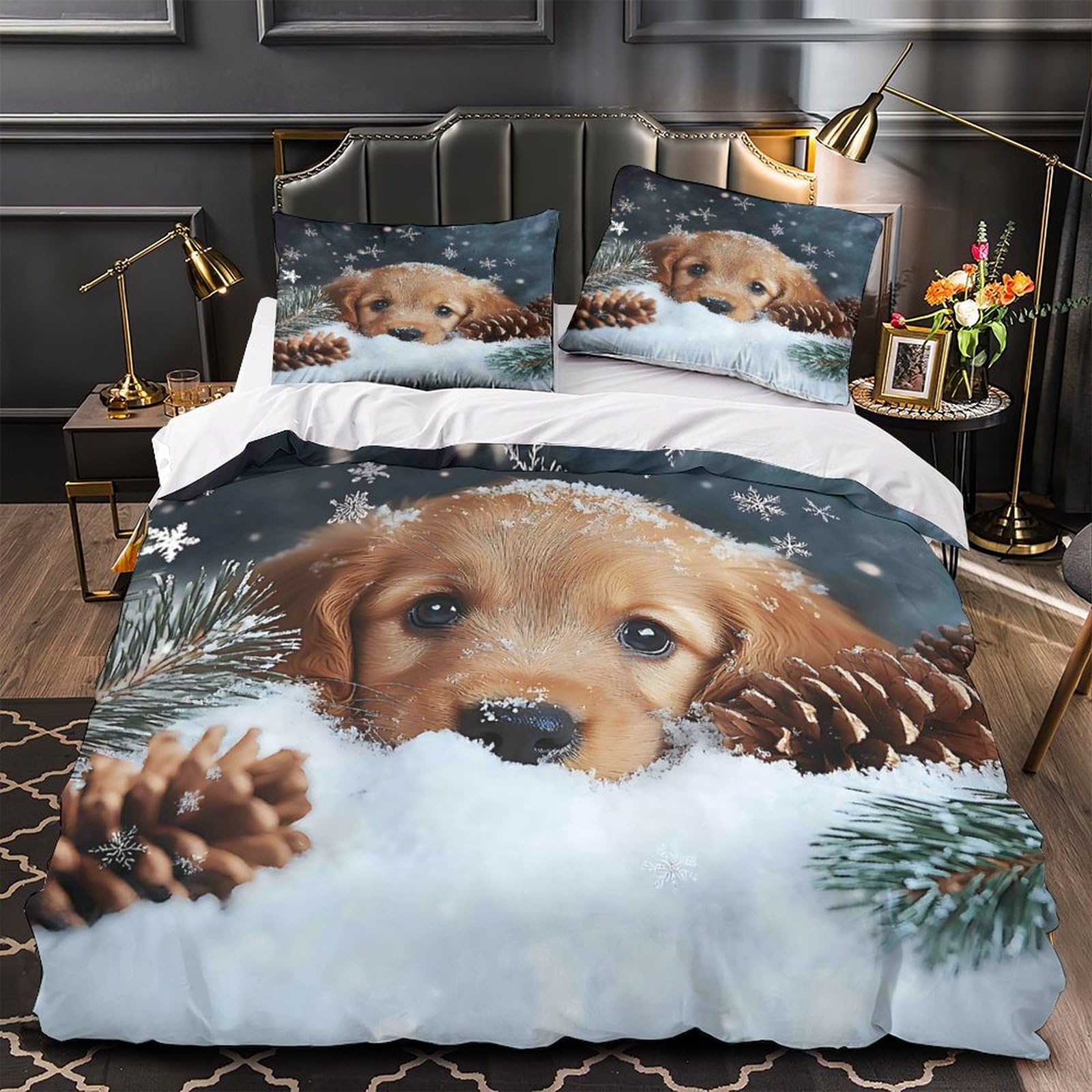 Parure de lit 140x200 chiot housse de couette microfibre ado single