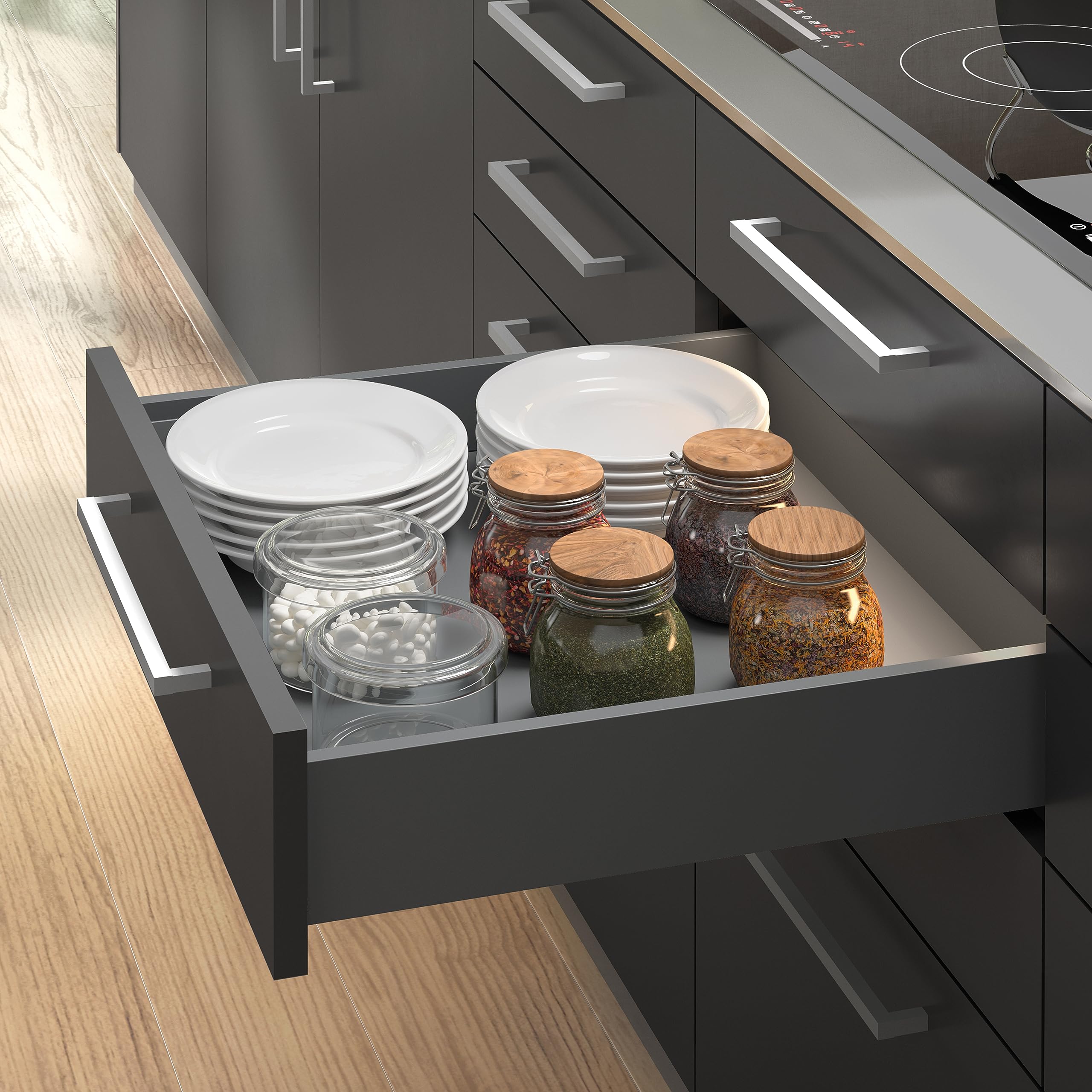 Emuca - Vertex Schublade 40 kg Höhe 93 mm, Tiefe 450 mm, Grau anthrazit, Stahl