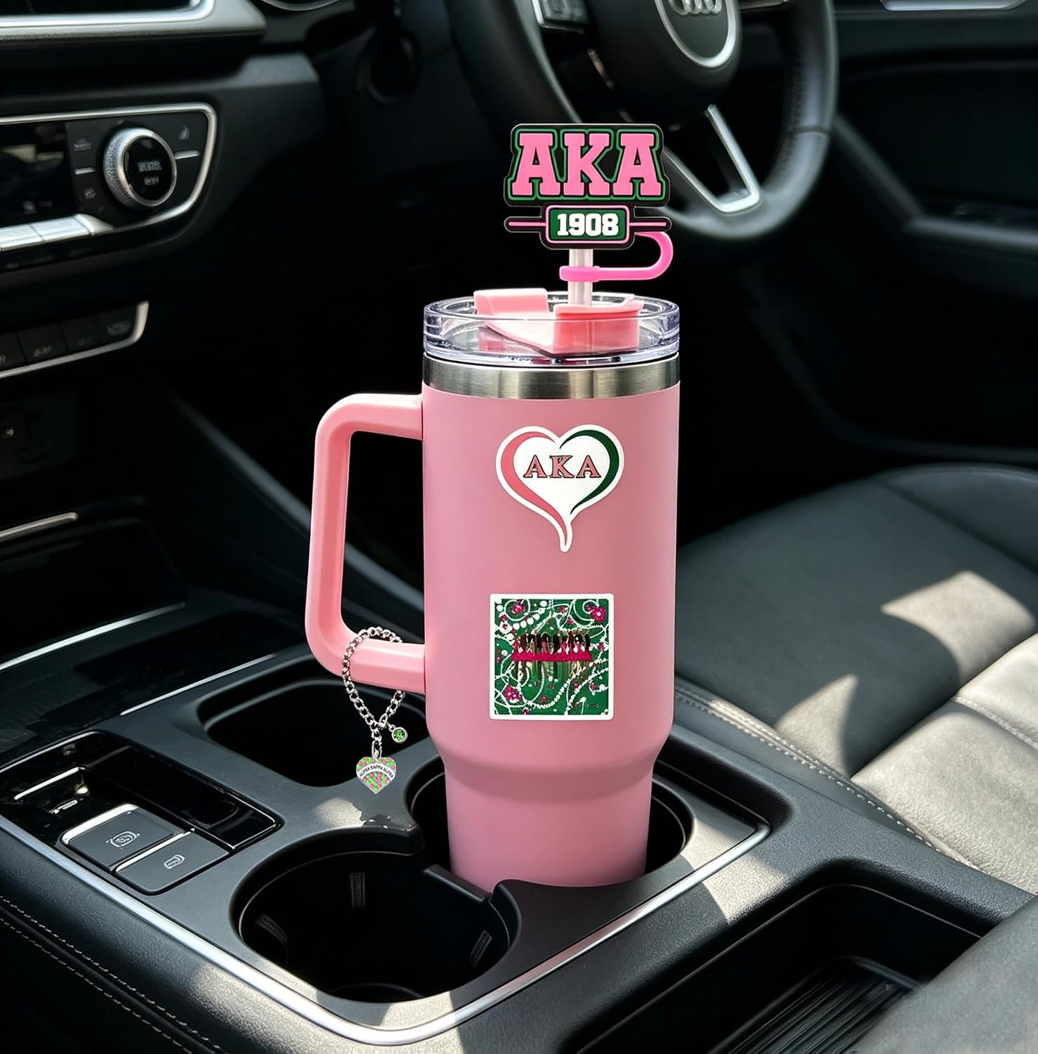 8 pcs AKA Straw Toppers for Stanley Cup, 4 Cup Charms & 60 Vinyl Stickers image 2