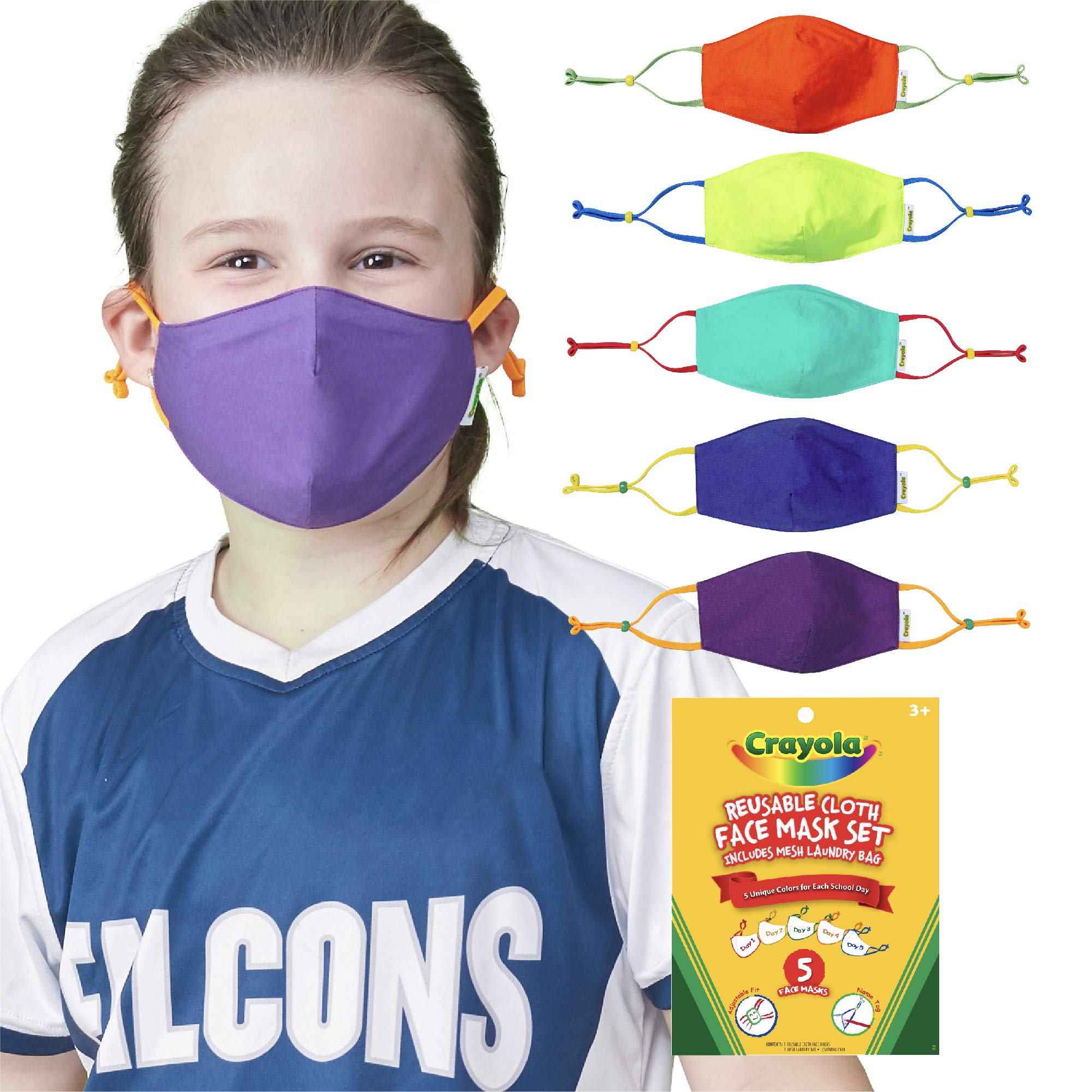 Crayola Kids Face Mask 5 Reusable Cloth Face Masks Set Cool Colors  | amzdealz