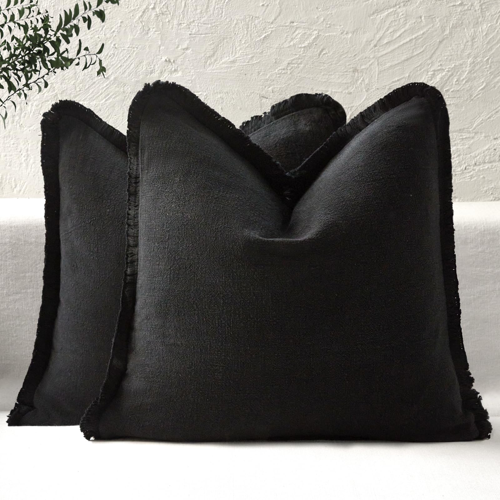ROMANDECO Boho Decorative Throw Pillow Covers with Fringe for Couch, Living Room, Bed Set of 2, 26x26 Inches, Black — image 1