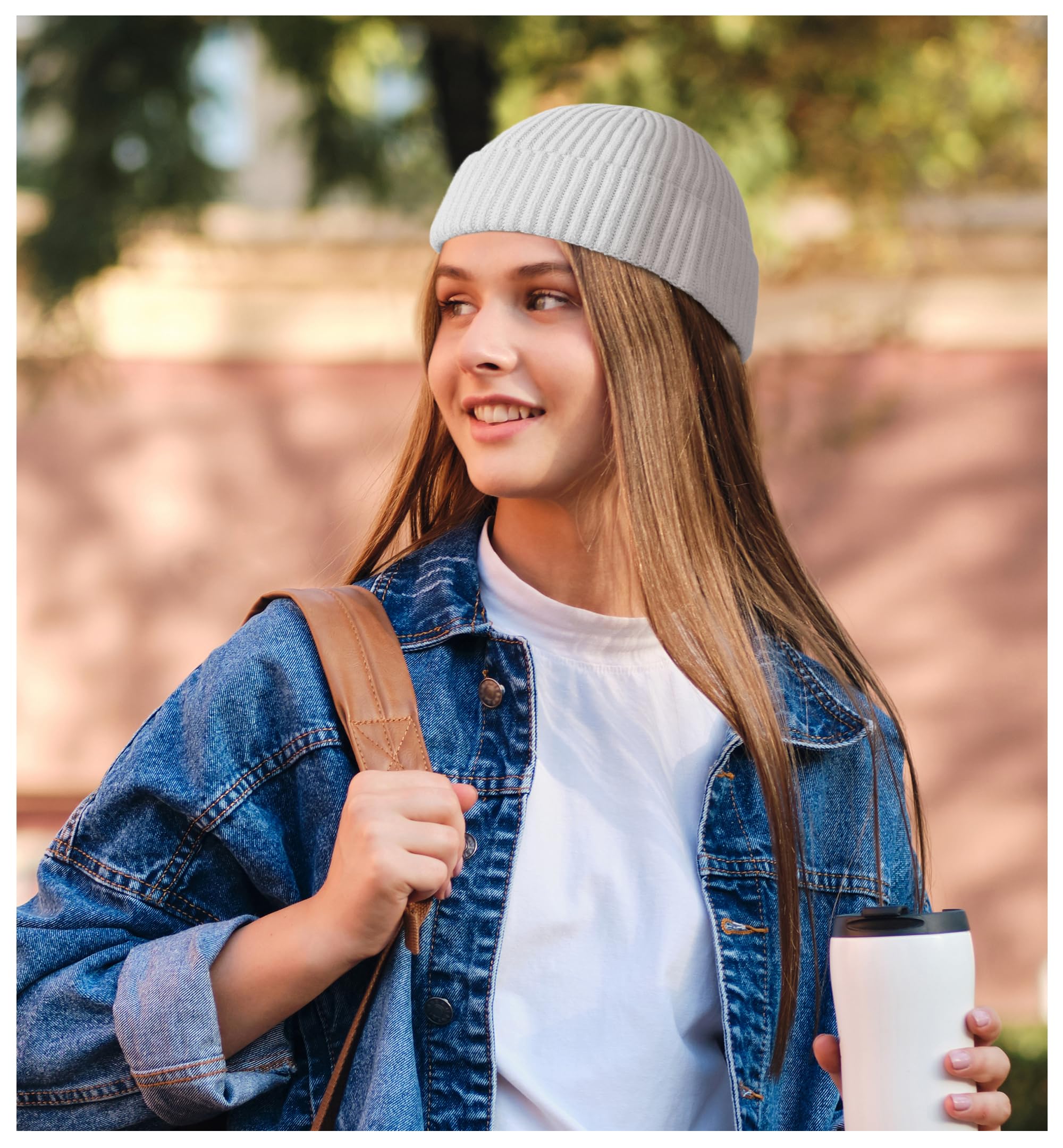 HiRui Fisherman Beanie for Men Women, Knit Trawler Beanie Watch Hats Winter Caps (White)