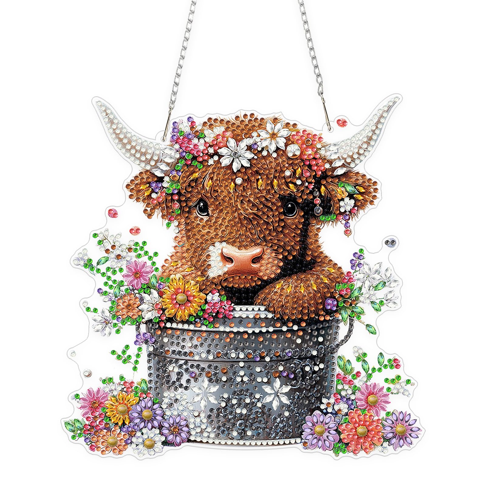 KEYIFA Diamond Art Kit for Erwachsene, Gardener Highland Cattle DIY Hanging Diamond Painting Crystal, Acrylic Gem Art Board, Diamantmalerei Anhänger, Hanging Ornaments Kit for Home Decor