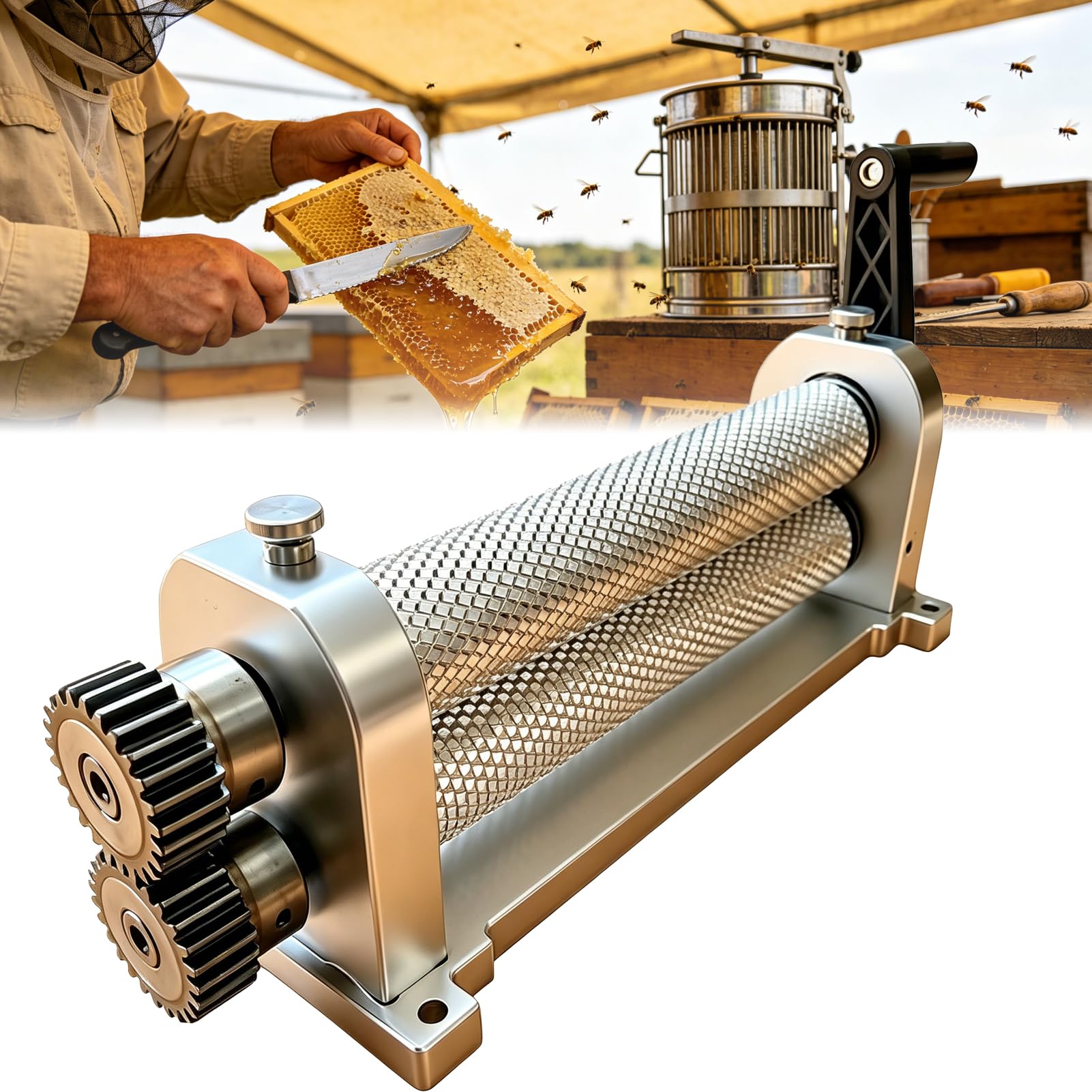 AVSMGP ,5.1MM, Manuelle Walzenmaschine Zur Herstellung Von Bienenwachs-Mittelwänden, Prägewalze Aus Aluminiumlegierung Für Die Produktion Von Bienenwaben/Bienenwachs/Mittelwänden