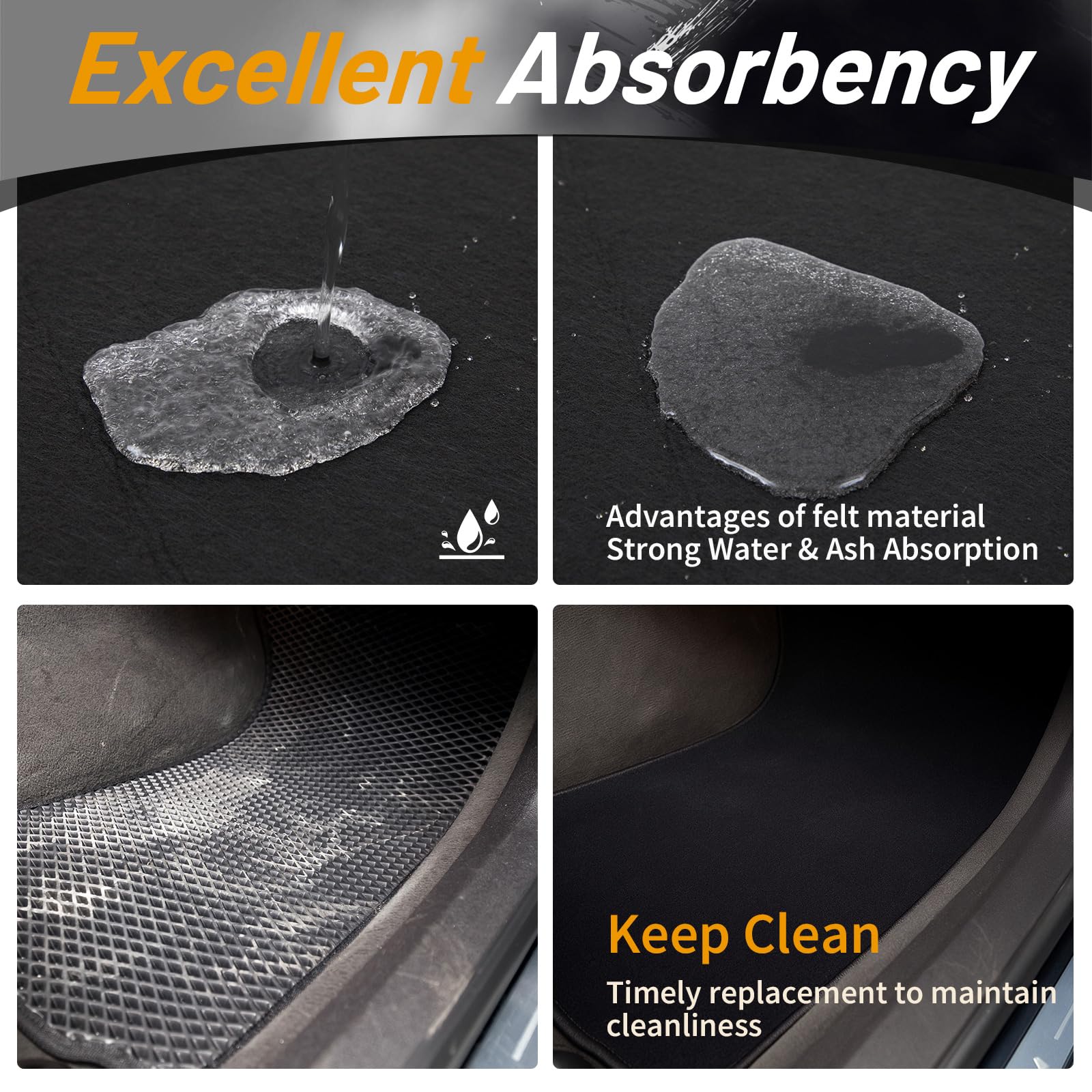 WILLBOND 10 Pcs Self-Adhesive Disposable Car Floor Mats 15 7x19 6 Black Felt with Adhesive Backing 1mm Thick — view 5