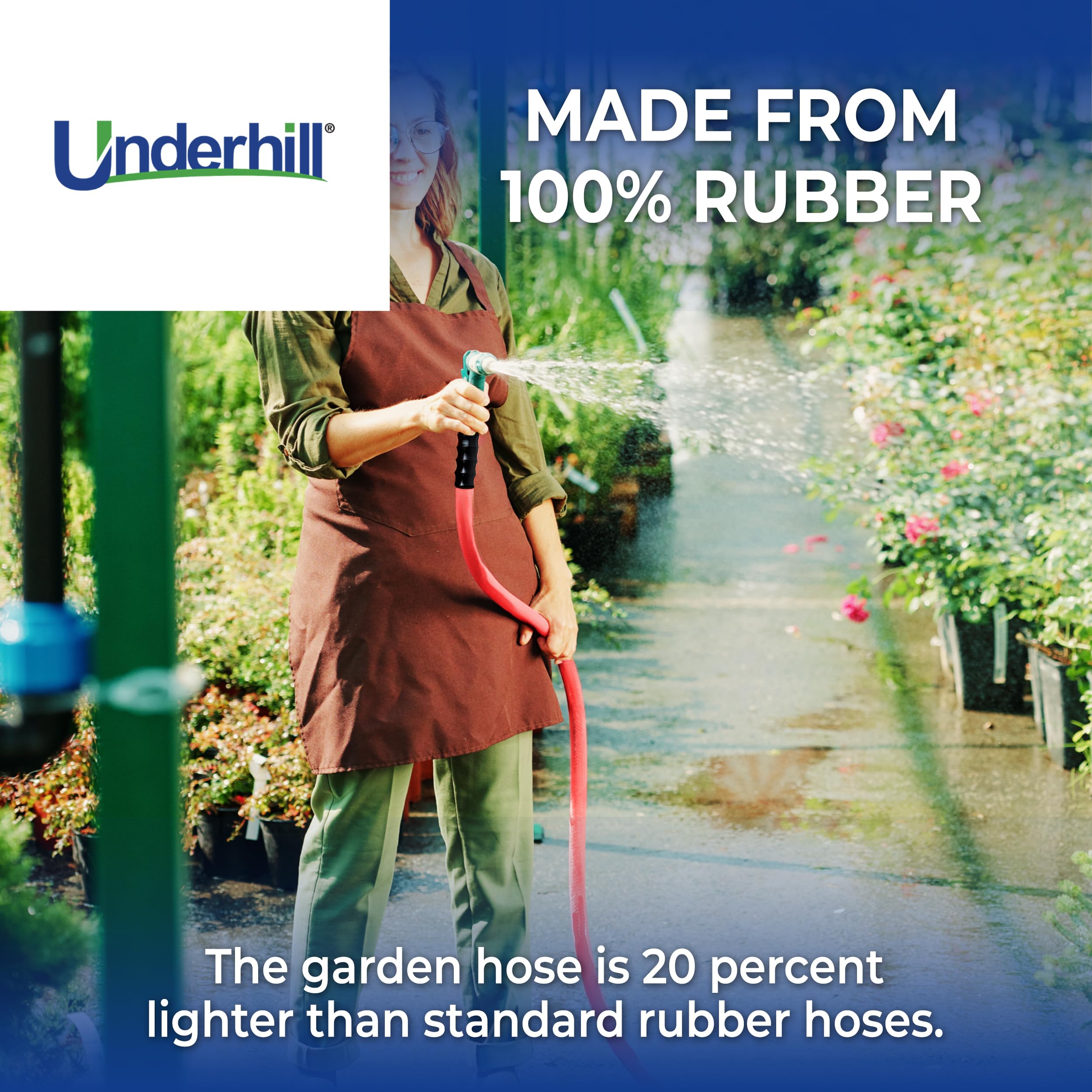 Underhill Proline Rubber Series - Manguera de jardín resistente para agua caliente o fría, ligera, 500 PSI BP, 165 PSI WP, H75-125PRO-R 3/4 pulgadas x 125 pies, color rojo