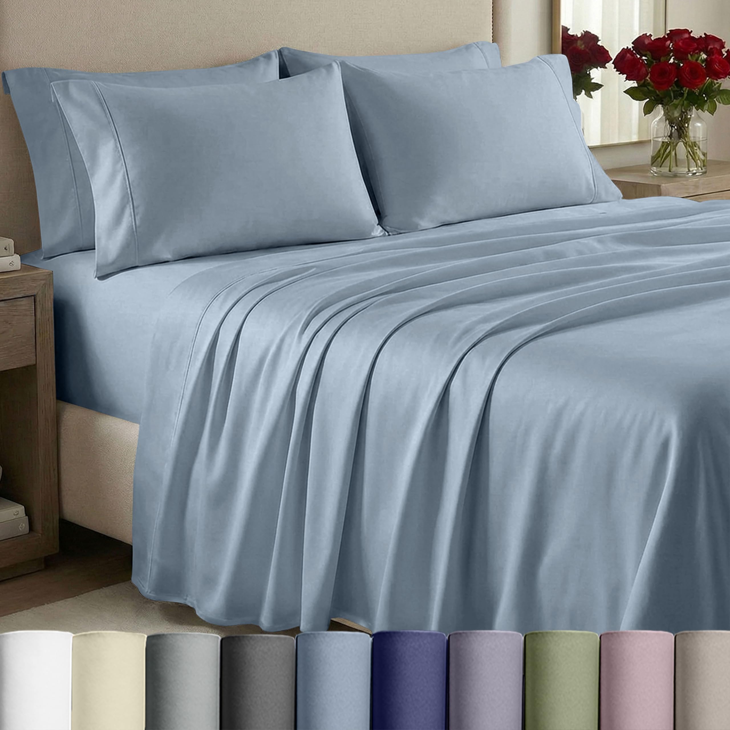 California Design Den Thick and Natural 100 Cotton Sheets for Queen Size Bed Set - Luxury 1000 Thread