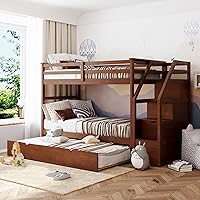 Vista 15 de Literas para niños con escalera, literas de madera maciza con barandilla completa