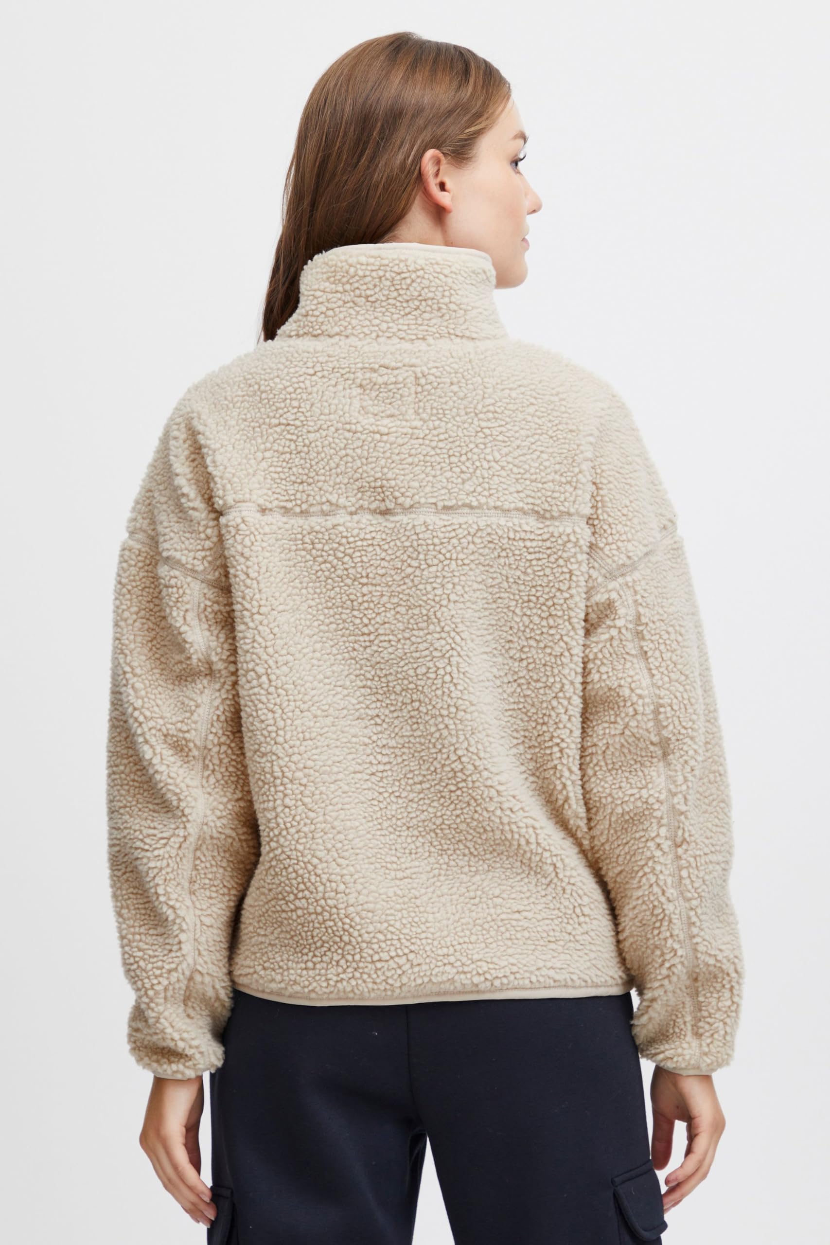 OXMO OXTonje Damen Sweatjacke Jacke mit Teddyfutter mit Stehkragen Reißverschluss Eingrifftaschen Loose fit