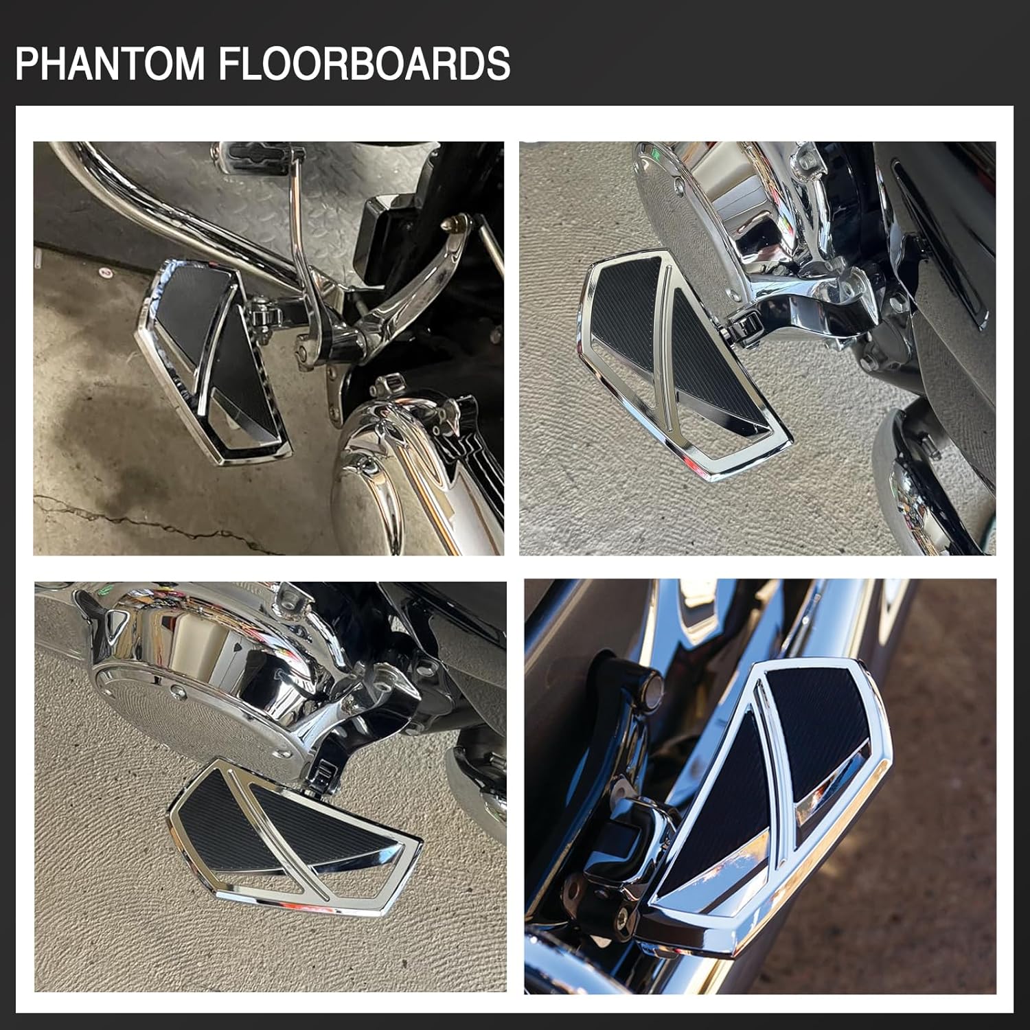 Motorcycle Foot Pegs Mini Floorboards Phantom Male Mount Footrest for Harley Dyna Street Bob FXD Touring Road King Road Glide Street Glides Sportster 883 Fat Boy Slim (Chrome)