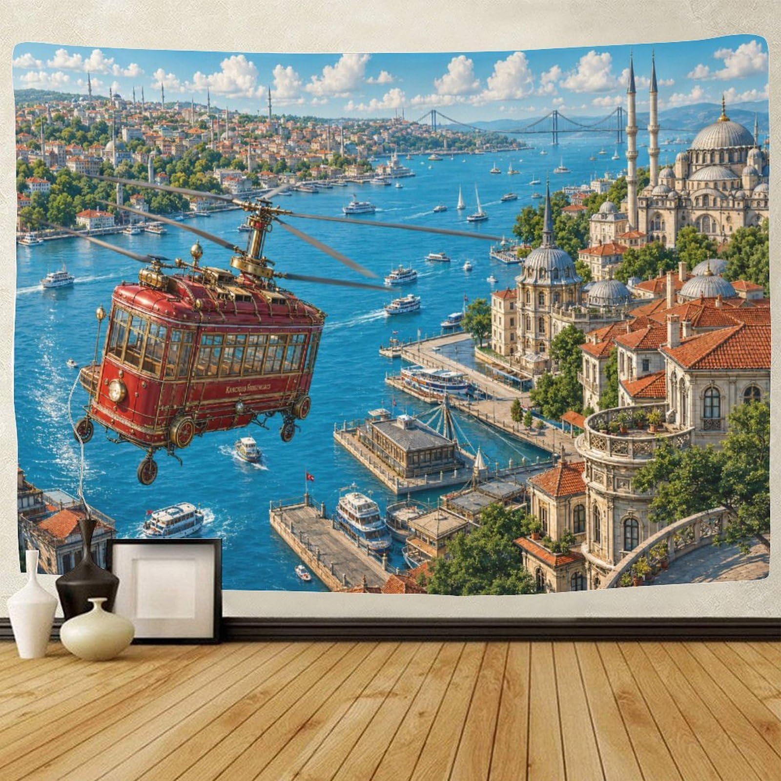 GPMNBCXZK Retro Futuristic Helicopter 3D Print Tapestry for Bedroom Wall Hanging Decor Tapestries Poster Home Decoration Living Room Dorm 100cmx150cm
