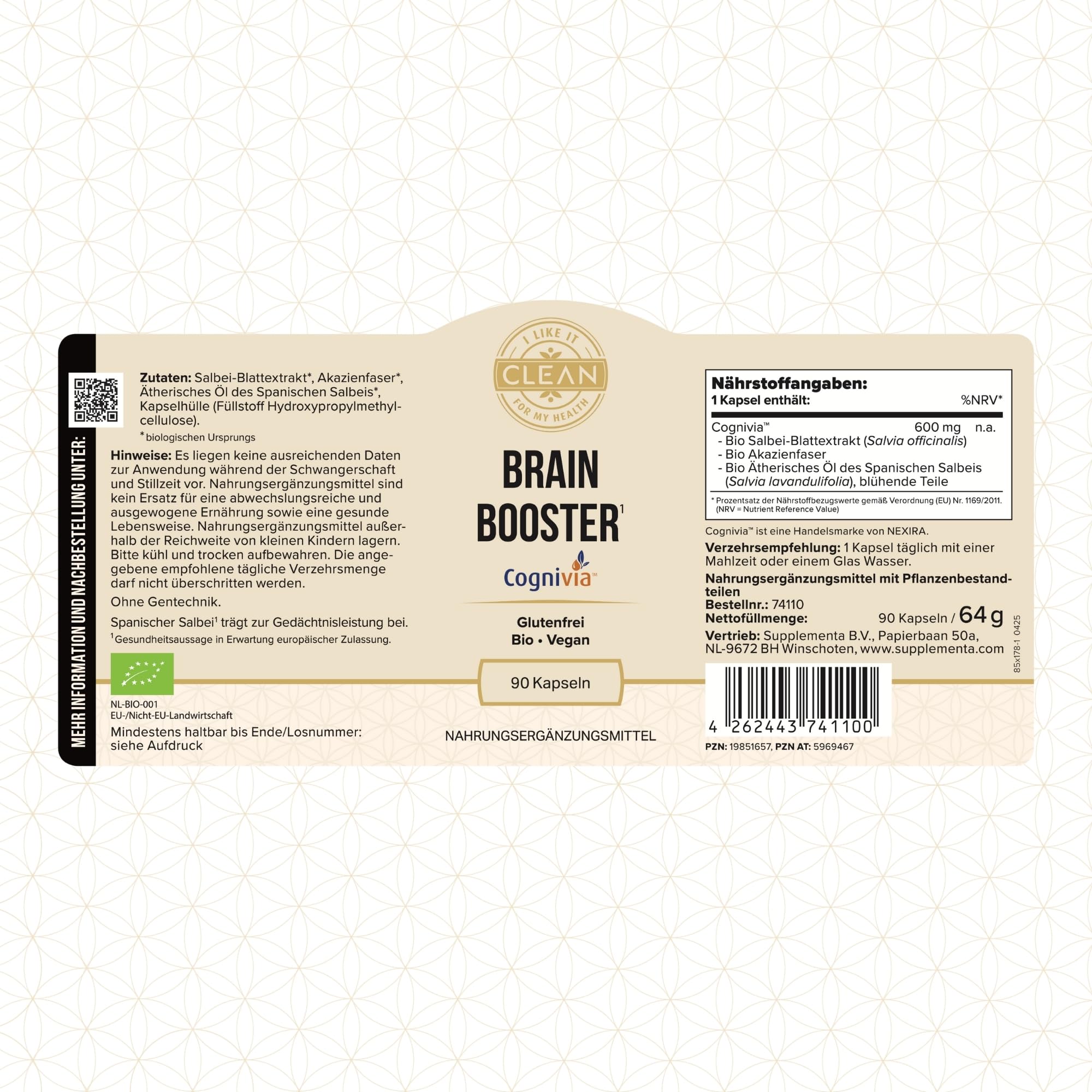i like it clean - Brain Booster - 600 mg - 90 Kapseln - Glutenfrei, Vegan, ohne Gentechnik, Bio - unterstützt Fokus, Konzentration und mentale Leistung