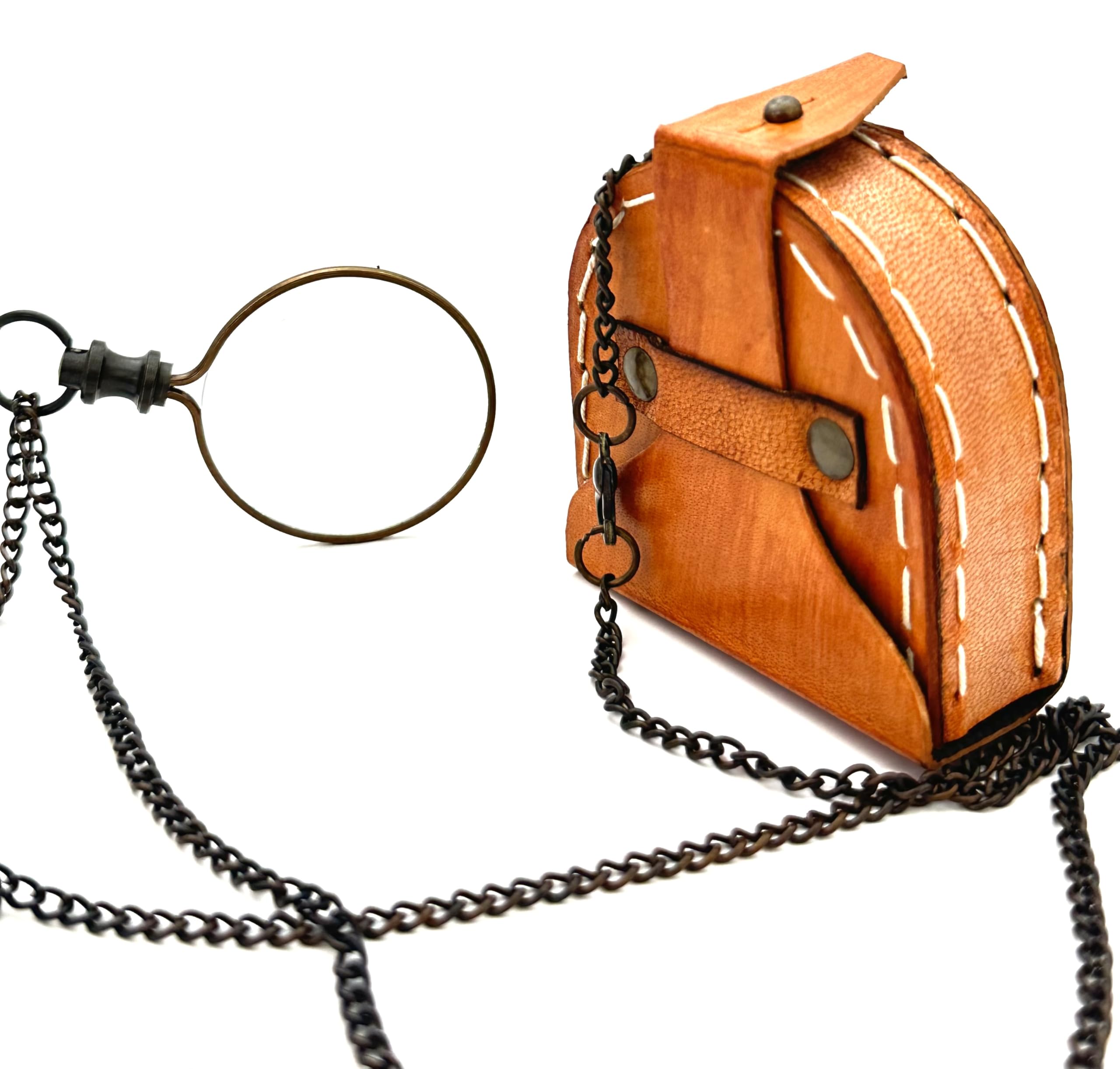 Monóculo de bolsillo, lupa de latón, lupa vintage, lupa retro steampunk con caja de cuero, lupa de lectura, arte, manualidades, regalo, coleccionable, relleno de stock