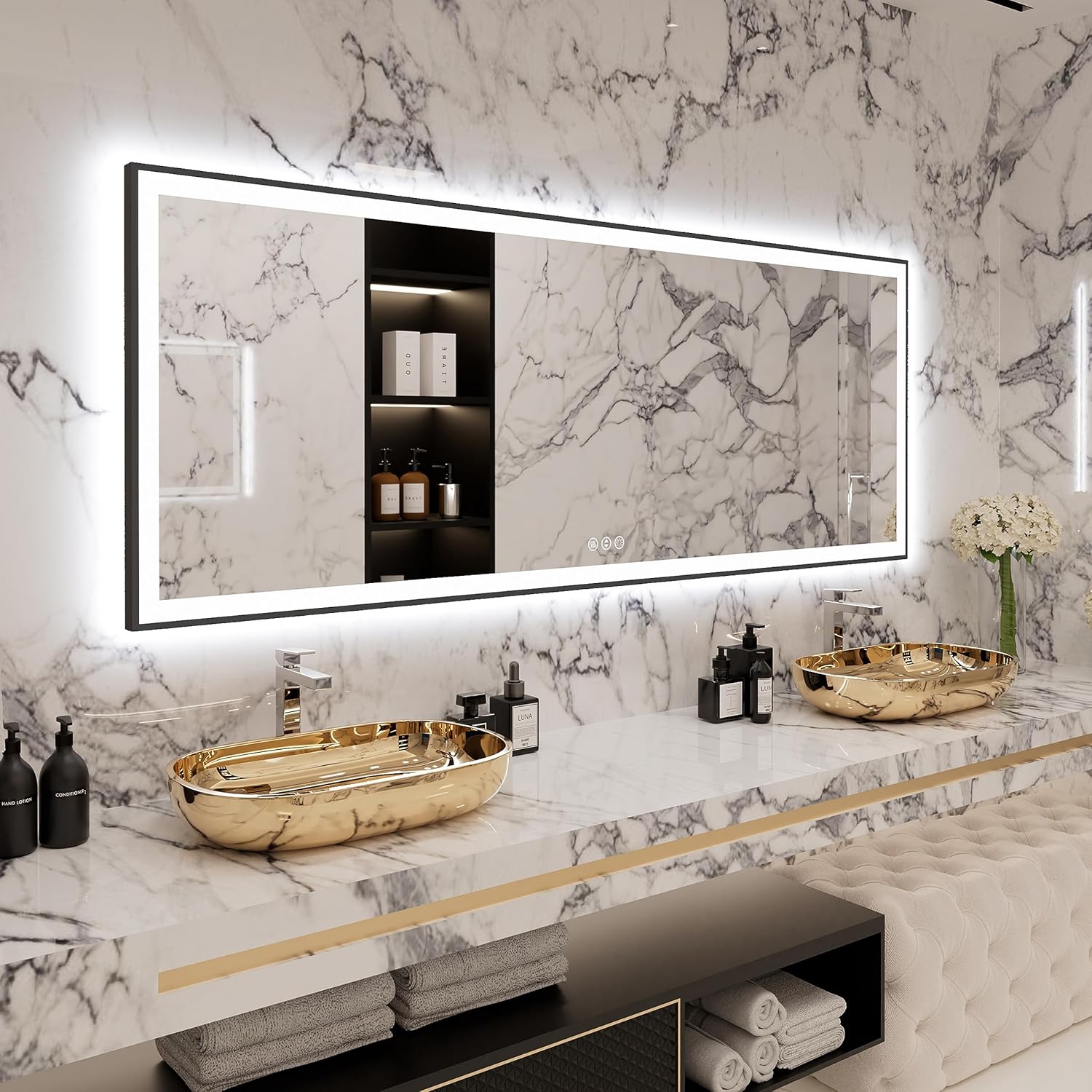 Amazon.com: Yamazakura Super Large LED Bathroom Mirror 84x32 with ...