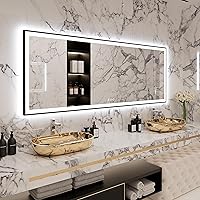 Vista 130 de 88x38 Large Light Bathroom Mirror - Backlit and Front Lighted LED Wall-Mounted Vanity Mirror Modern Rectangle Black Mirror, Dimmable, Anti-Fog