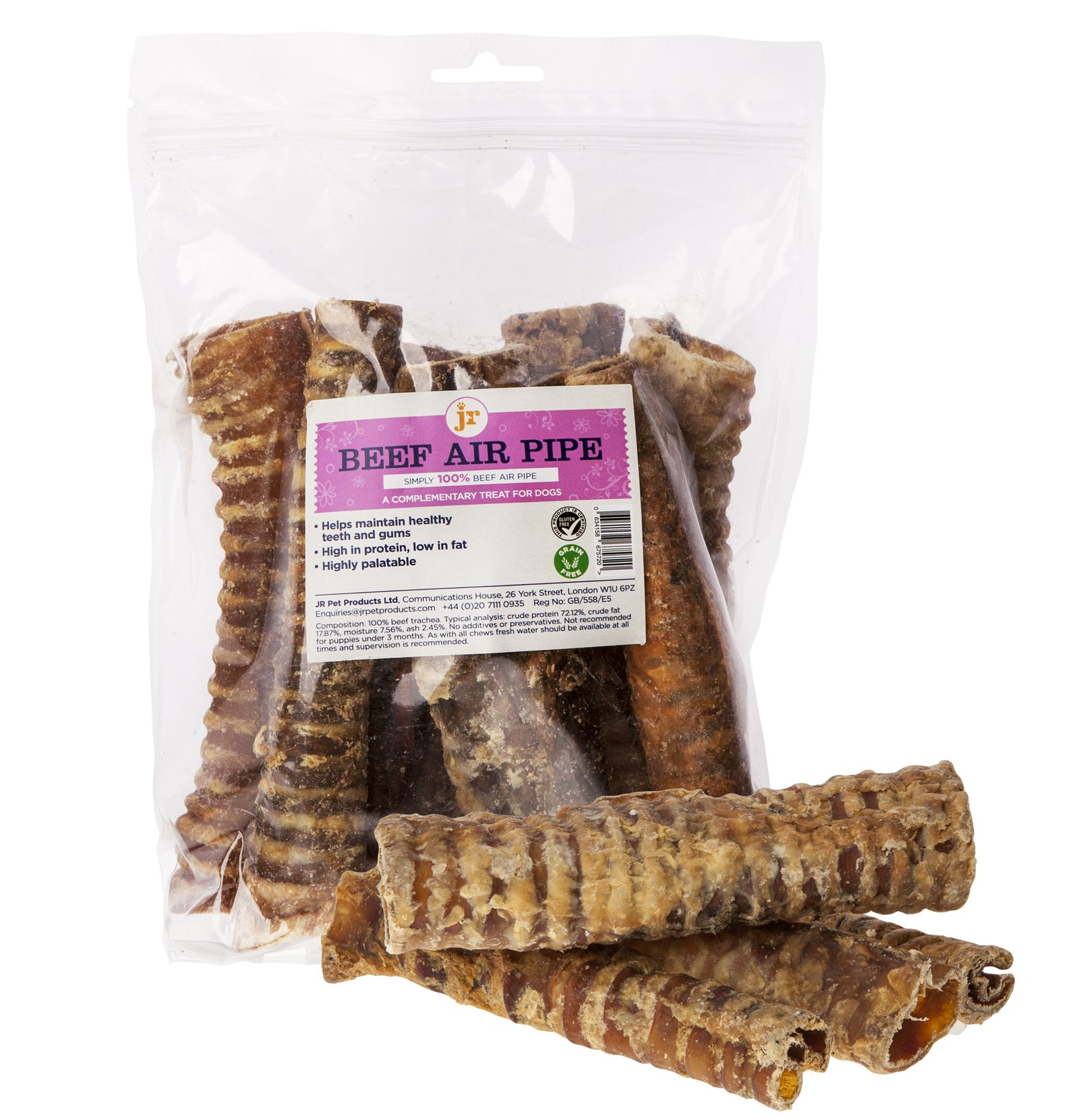 JR Pet Products400g Beef Air Pipe Trachea 100% Natural Traditional Dog Treat Chew Supplied