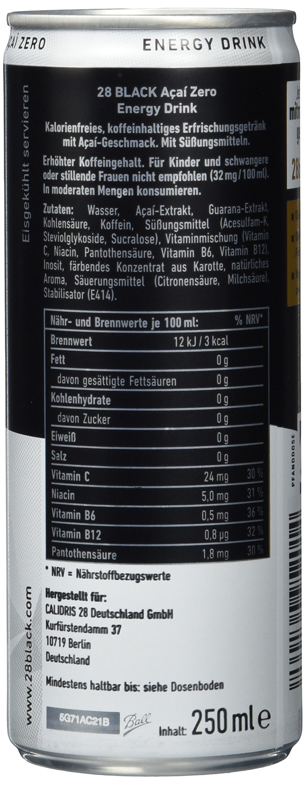 28 Black Acai Zero, 24er Pack, EINWEG (24 x 250 ml)