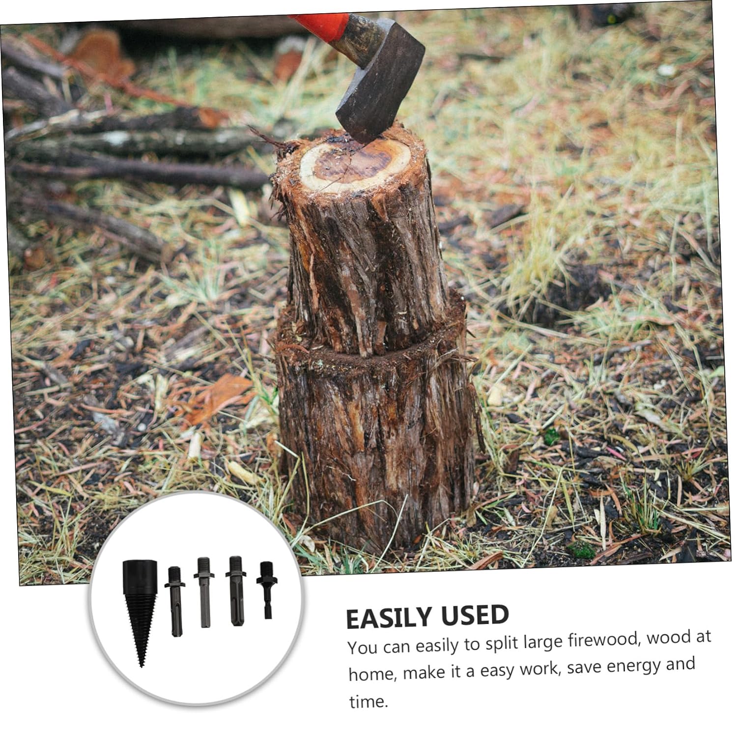 Happyyami 5pcs Log Splitter Drill Bit Cone Firewood Splitter High Hardness Shank for Efficient Wood Splitting for Logging and Firewood Preparation