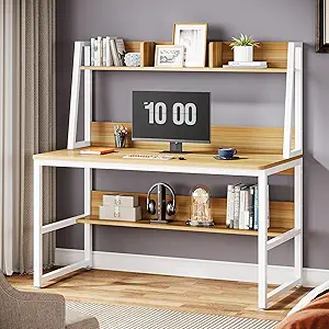 Tribesigns Computer Desk with Hutch, 47 inches Home Office Desk with Space Saving Design with Bookshelf for Small Spaces