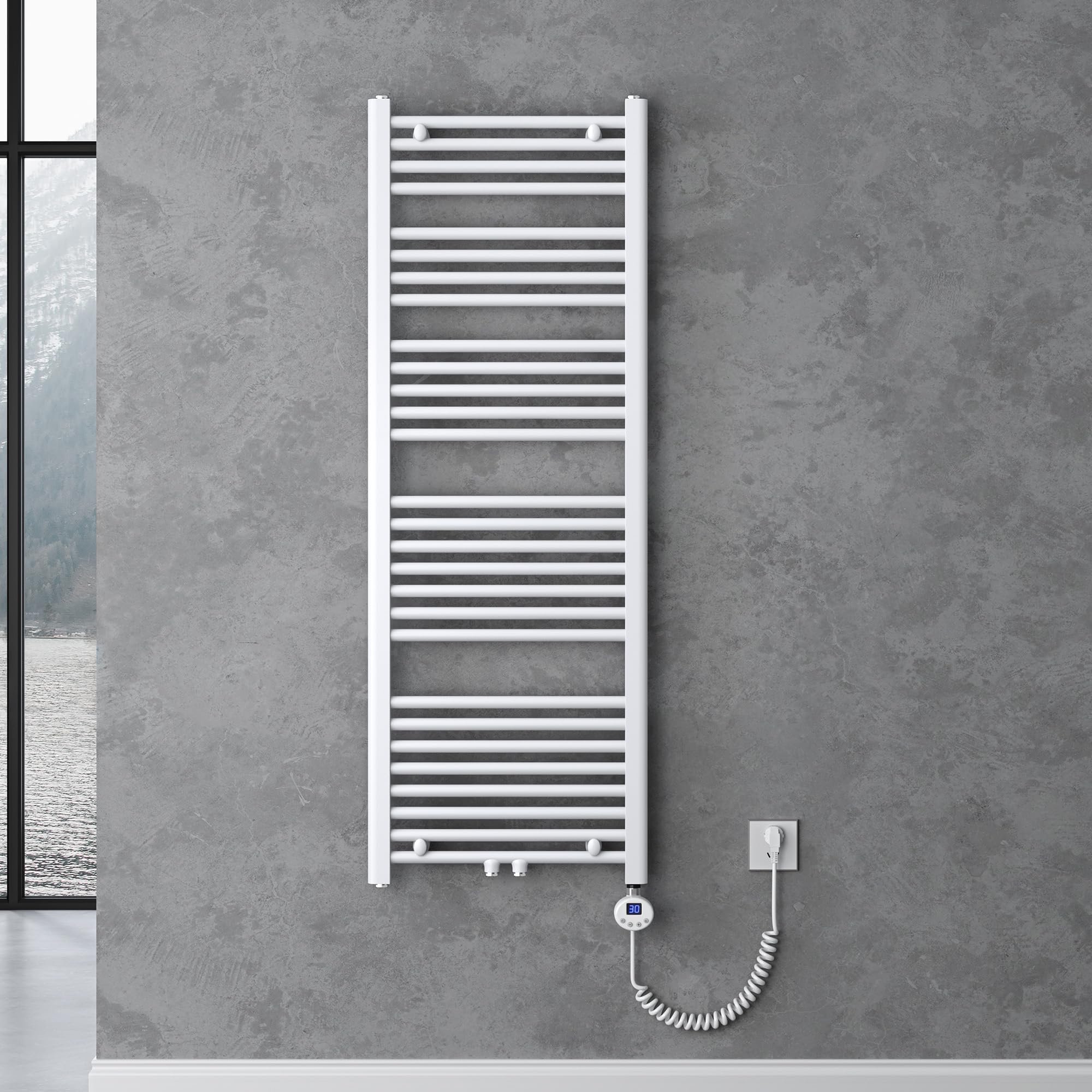 doporro Radiatore Piatto 140x50cm con Elemento Riscaldante 800W, Scaldasalviette da Bagno Termoarredo in Acciaio, Bianco, Riscaldamento Elettrico o ad Acqua Calda RHE