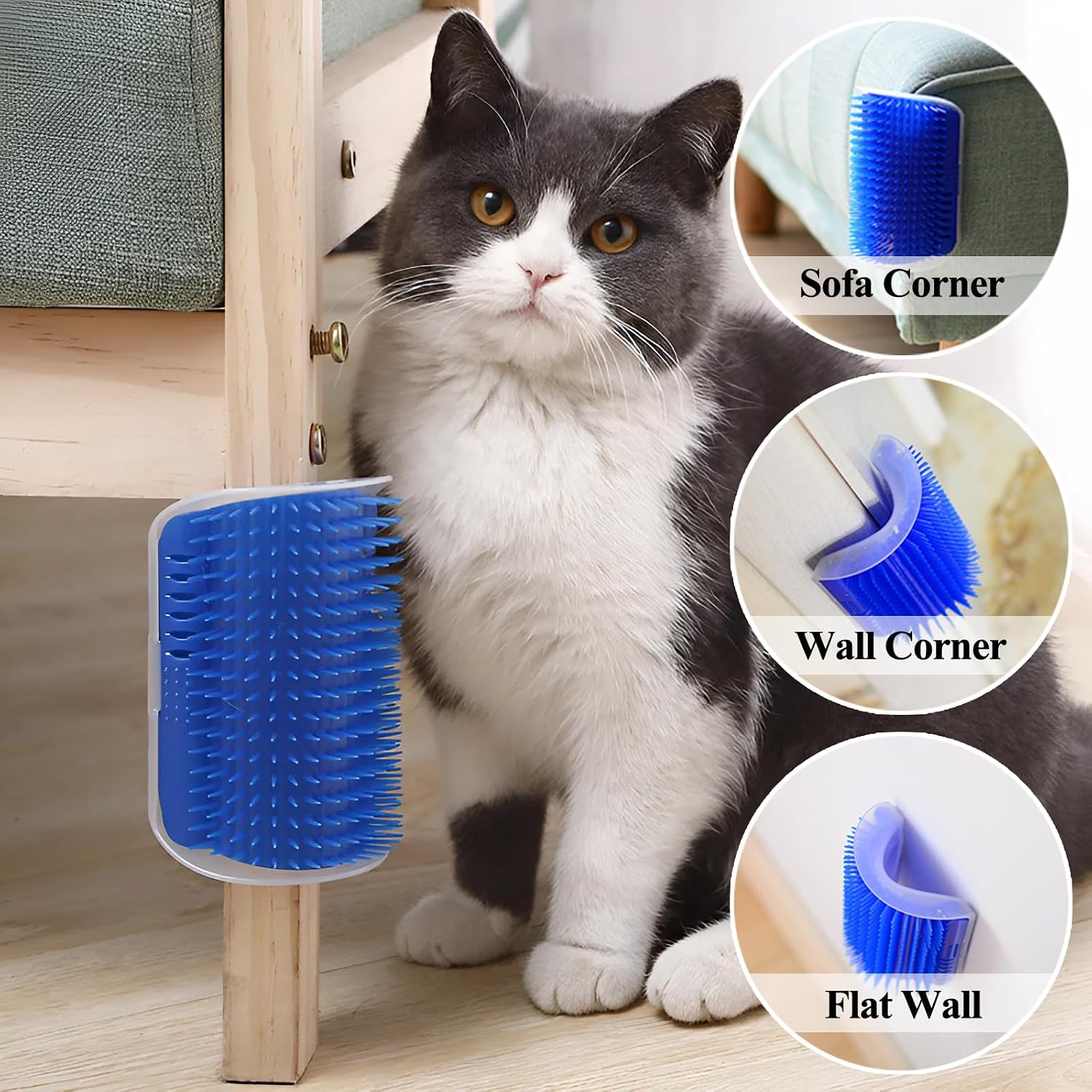 Kingtree Cat Wall Scratcher Self Groomer with Catnip, 2PCS Softer Cat Corner Brush Face Scratchers, Wall Corner Groomer Rubbing Massage Combs Self Grooming Brushes for Long & Short Fur Cats image 5